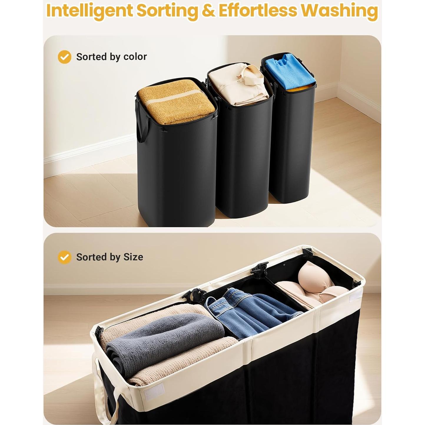 Cesto de Ropa 190L Furicher con Tapa y 3 Secciones