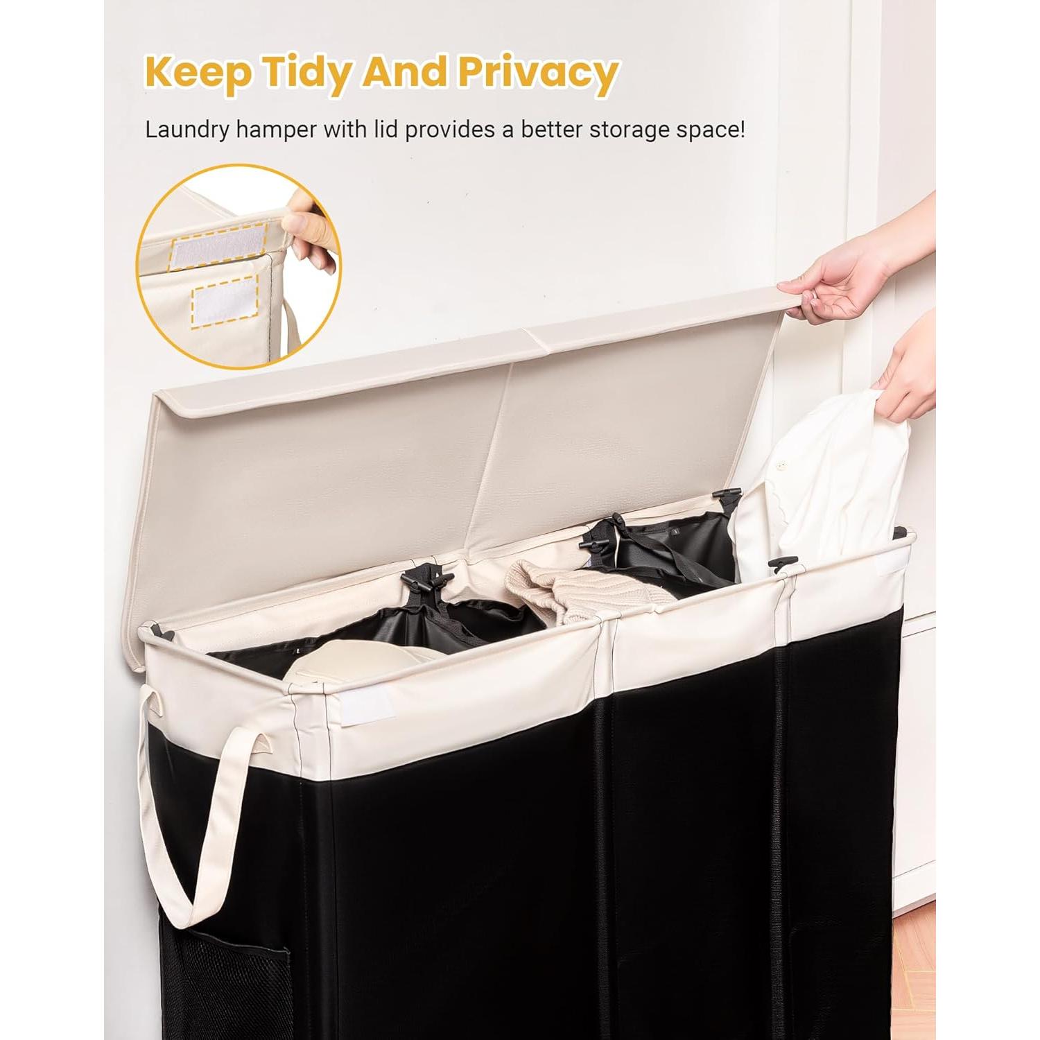 Cesto de Ropa 190L Furicher con Tapa y 3 Secciones