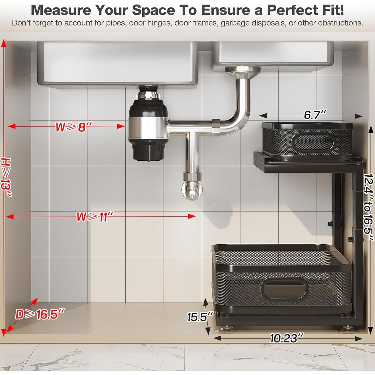 Organizador Bajo Fregadero Corbyles 2 Niveles Ajustable Negro