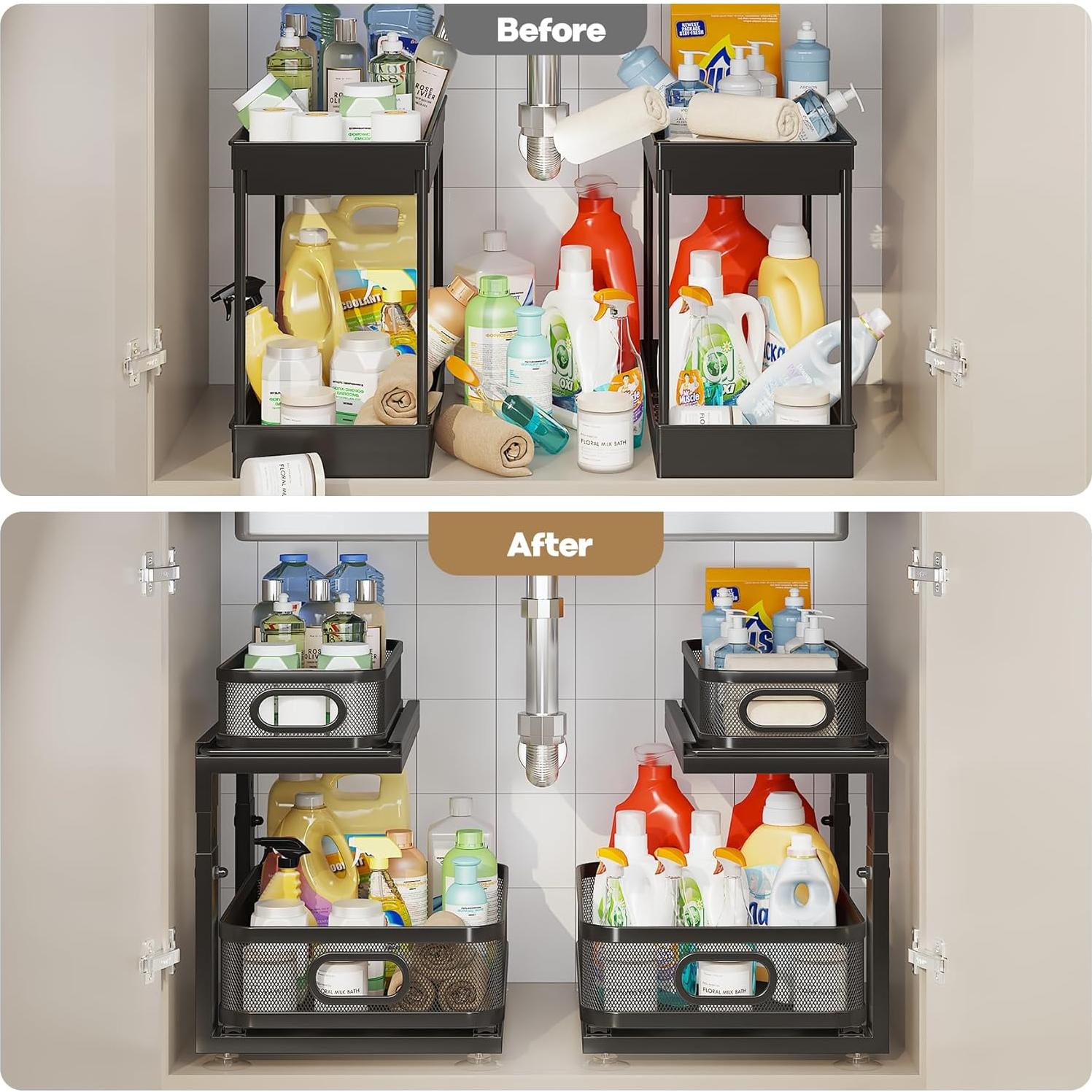 Organizador Bajo Fregadero Corbyles 2 Niveles Ajustable Negro