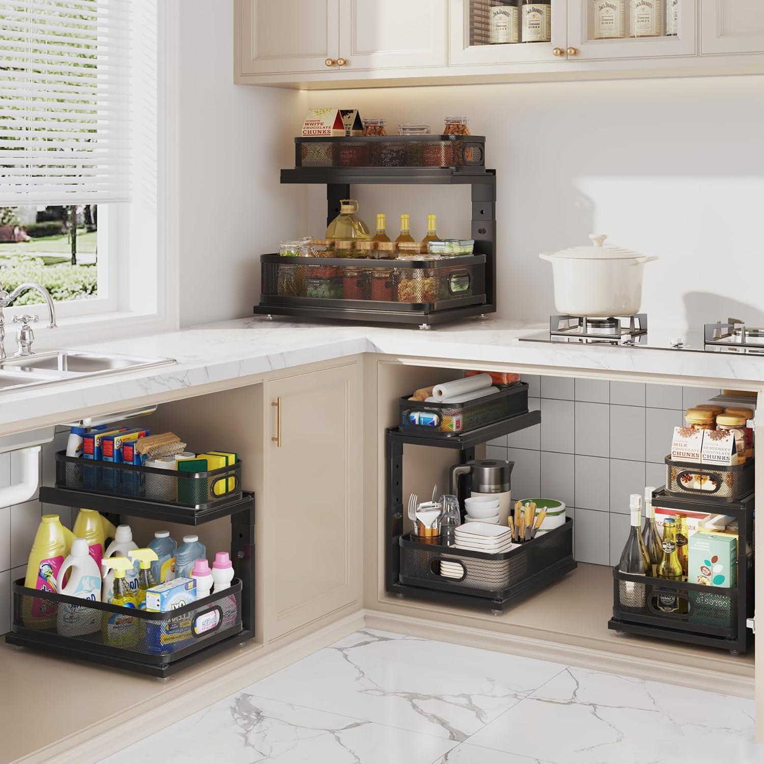 Organizador Bajo Fregadero Corbyles 2 Niveles Ajustable Negro