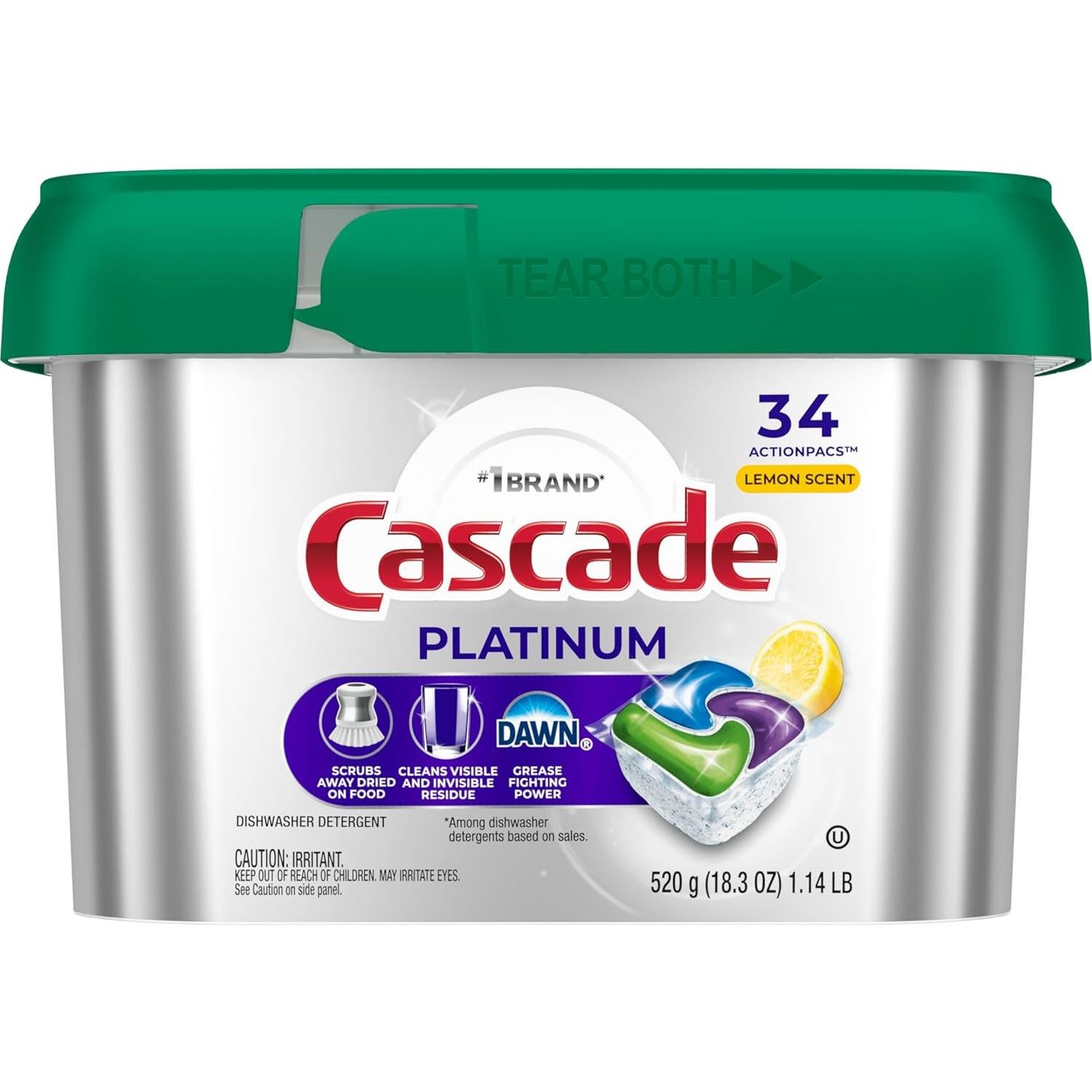 Cápsulas de Lavavajillas Cascade Platinum Limón 34 Unidades