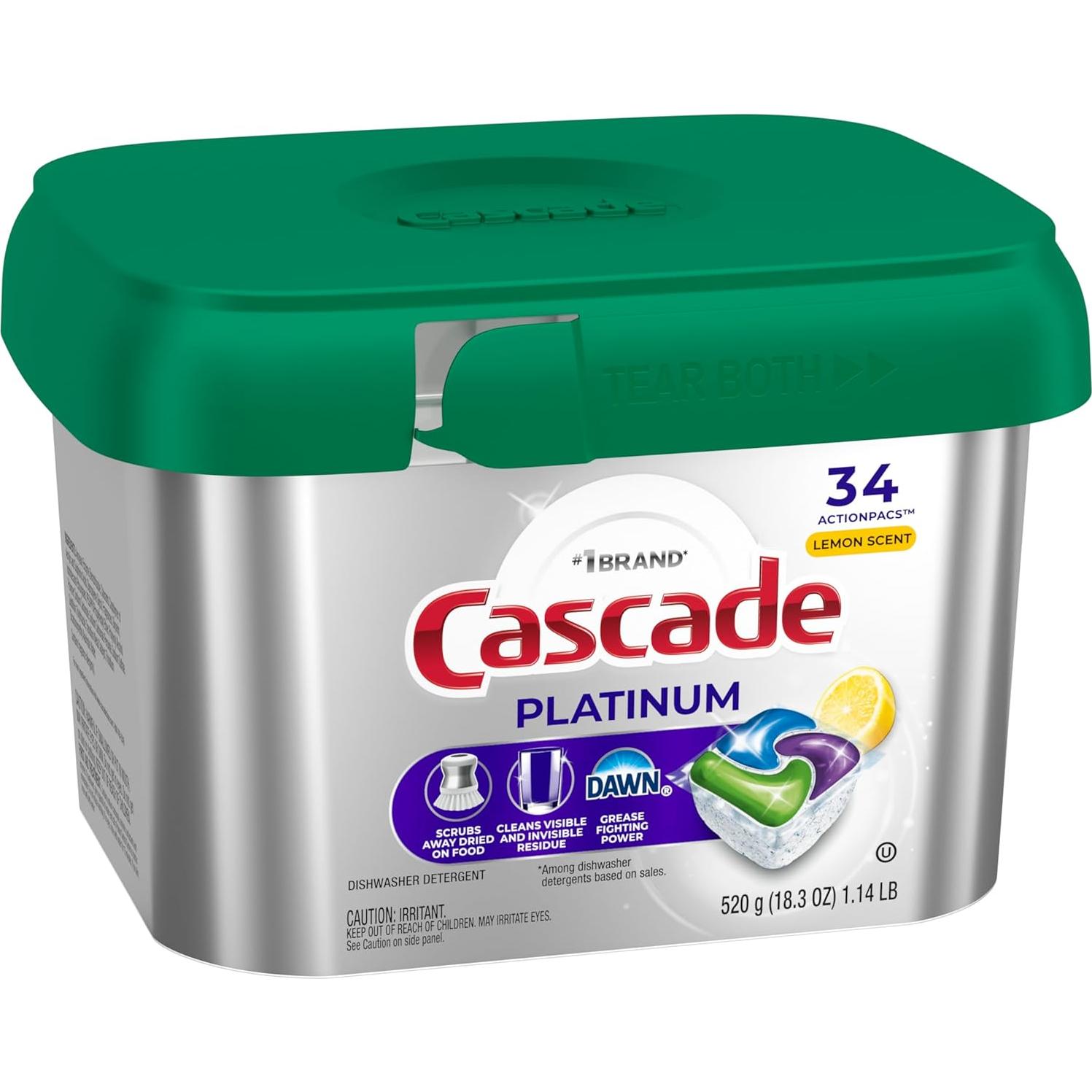 Cápsulas de Lavavajillas Cascade Platinum Limón 34 Unidades