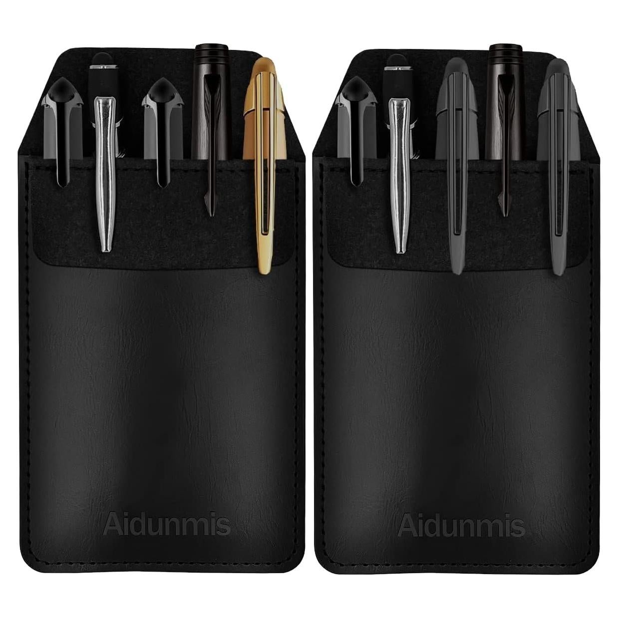 Funda de bolígrafo Aidunmis de cuero PU, 2 piezas, negra