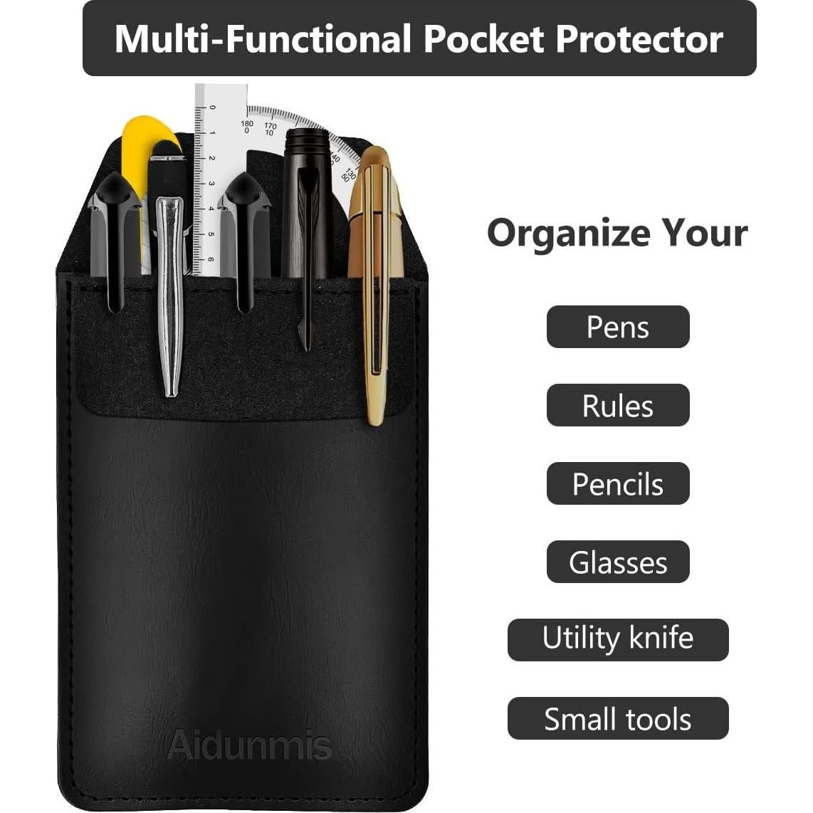 Funda de bolígrafo Aidunmis de cuero PU, 2 piezas, negra