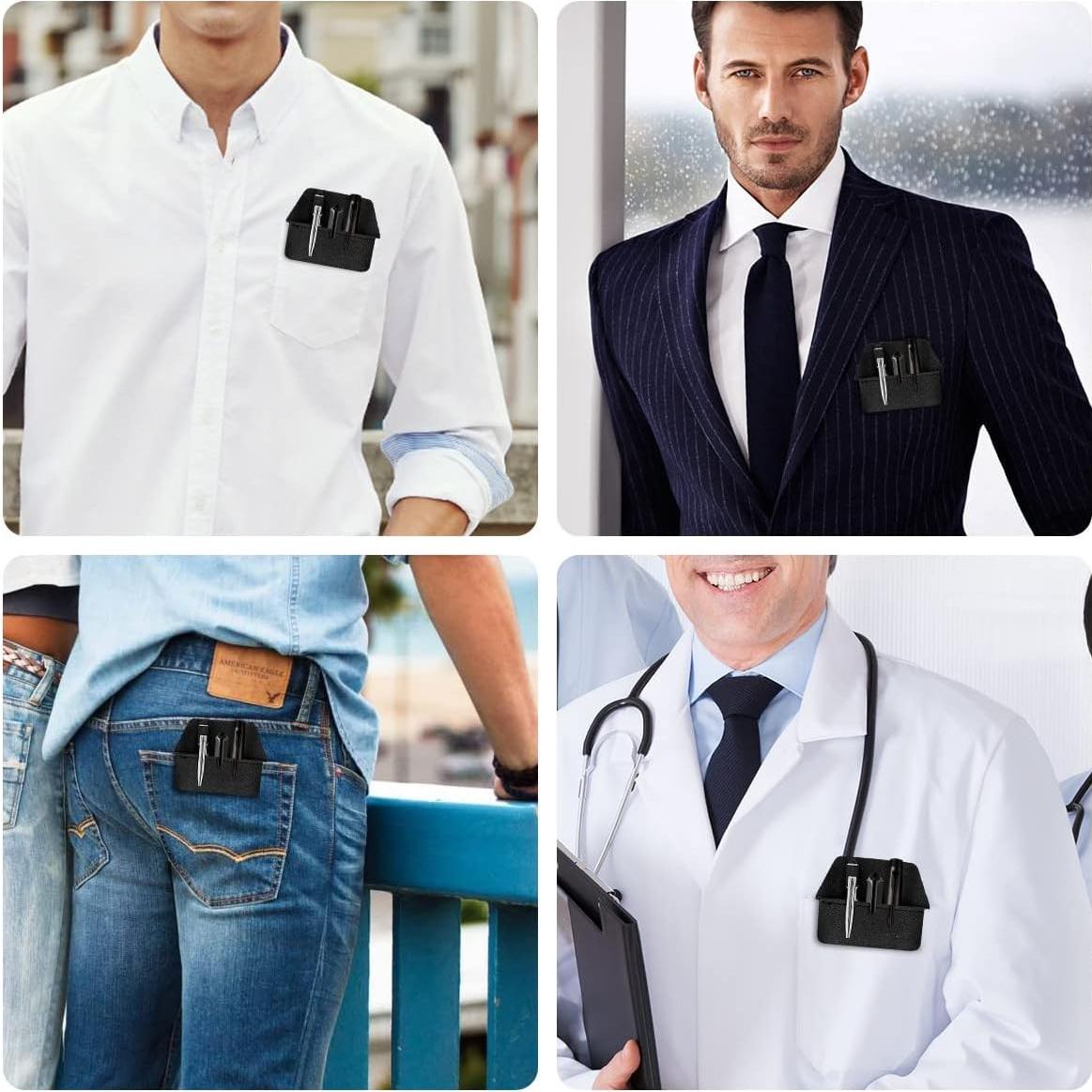 Funda de bolígrafo Aidunmis de cuero PU, 2 piezas, negra