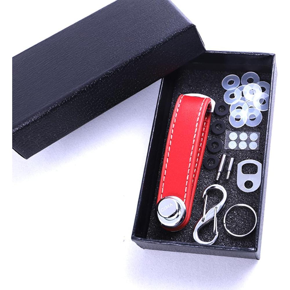 Soporte de Llaves Compacto ERCRYSTO - Organizador de Cuero Rojo