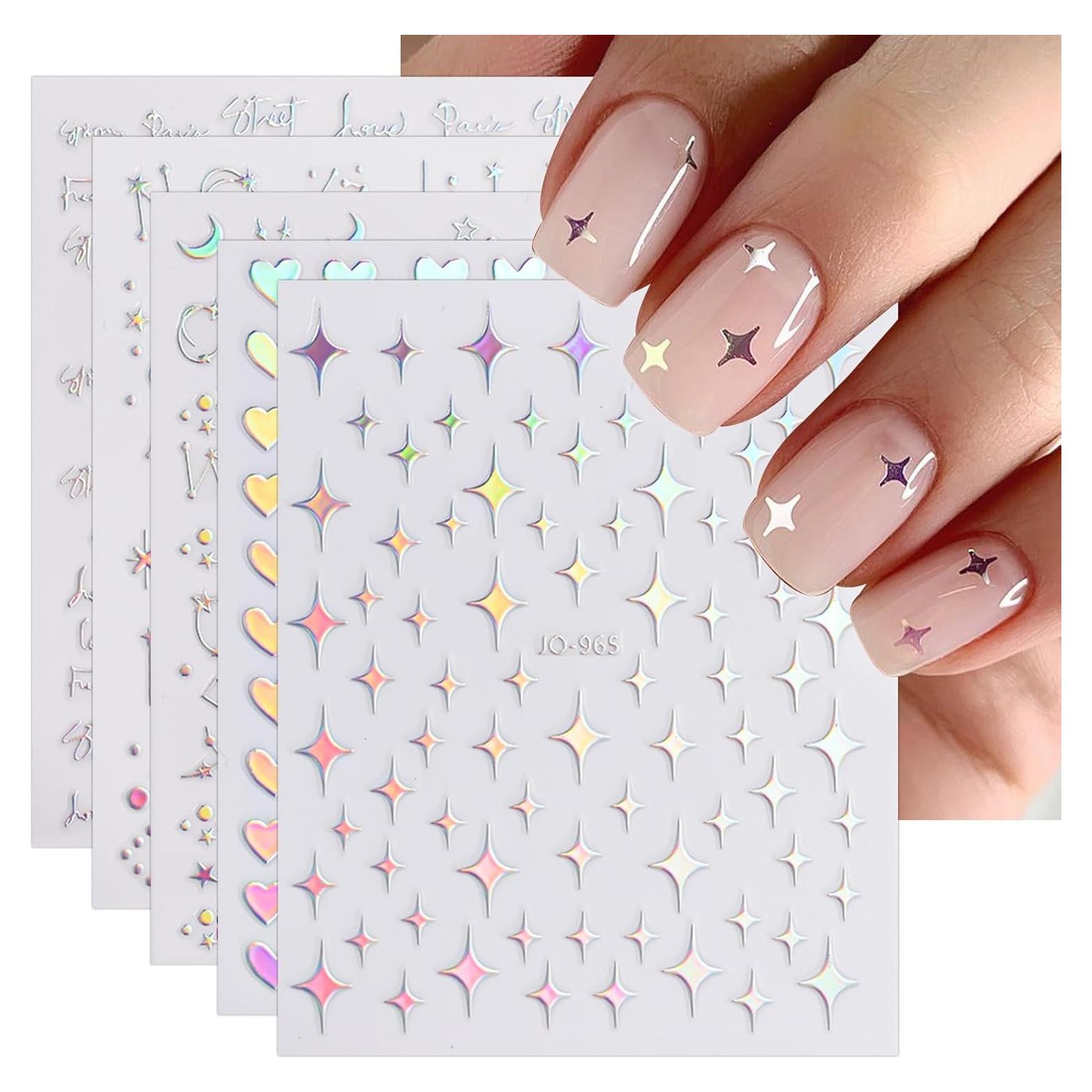 Pegatinas de Uñas Autoadhesivas JMEOWIO 12 Hojas Diseño Brillante