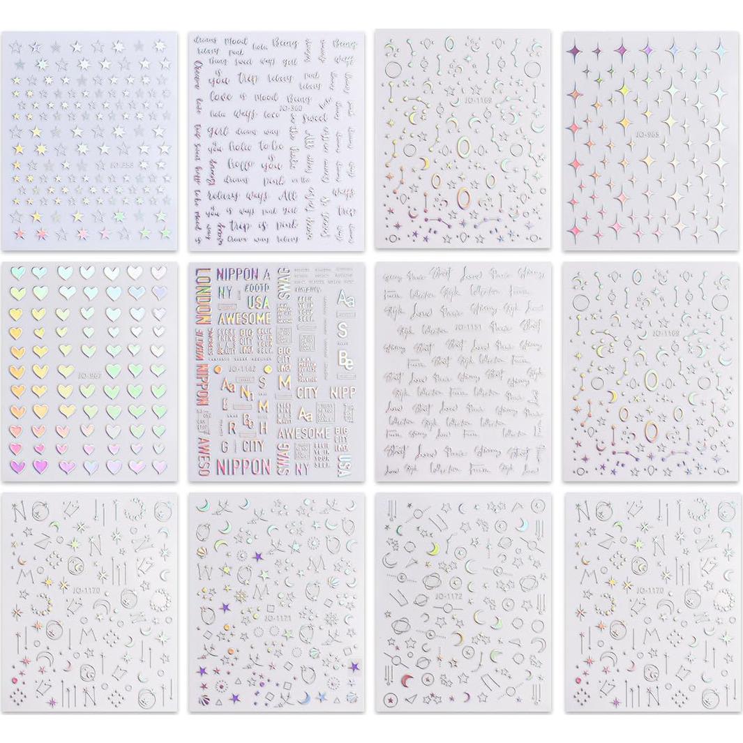 Pegatinas de Uñas Autoadhesivas JMEOWIO 12 Hojas Diseño Brillante