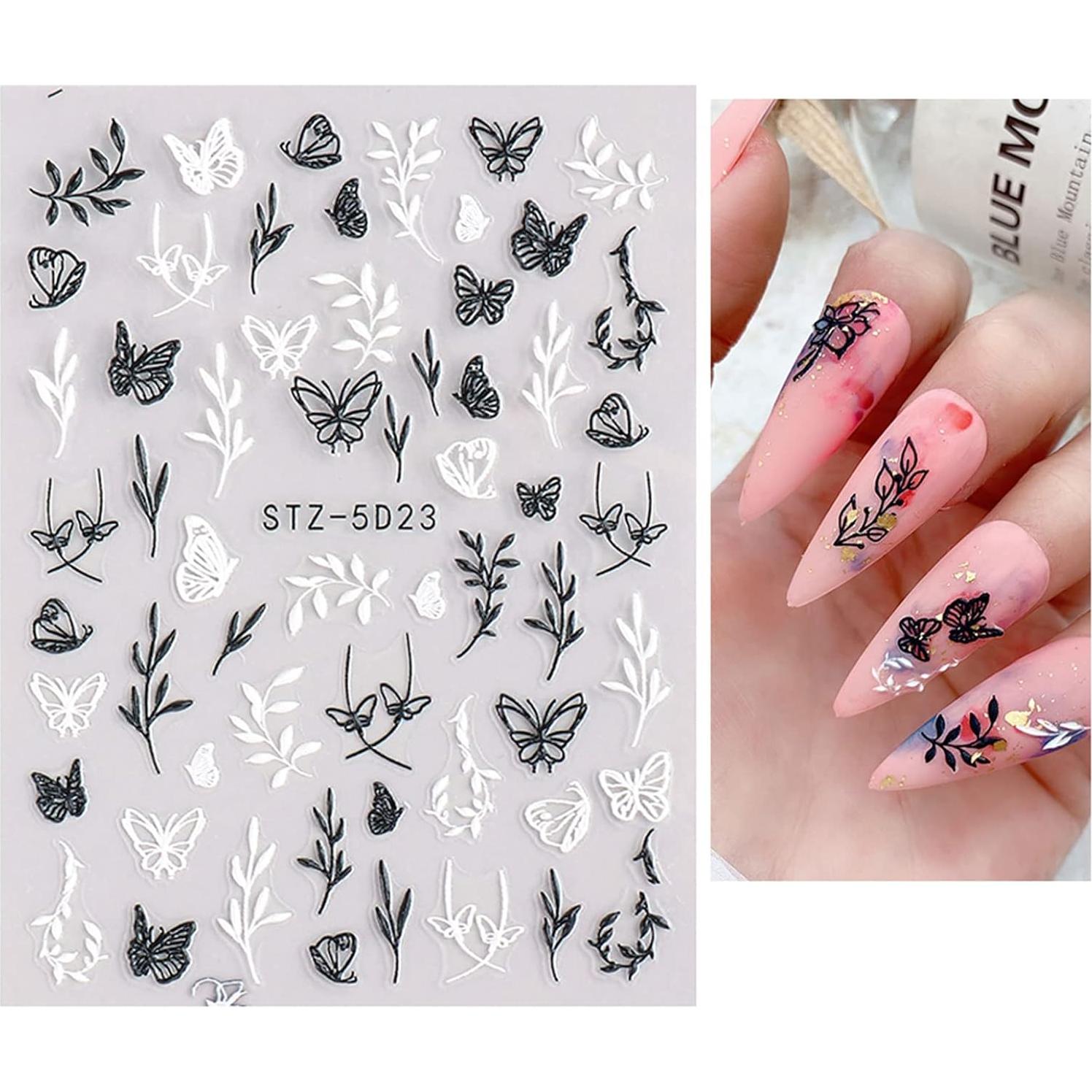 Calcomanías de Uñas 3D JMEOWIO Flores Coloridas 4 Hojas