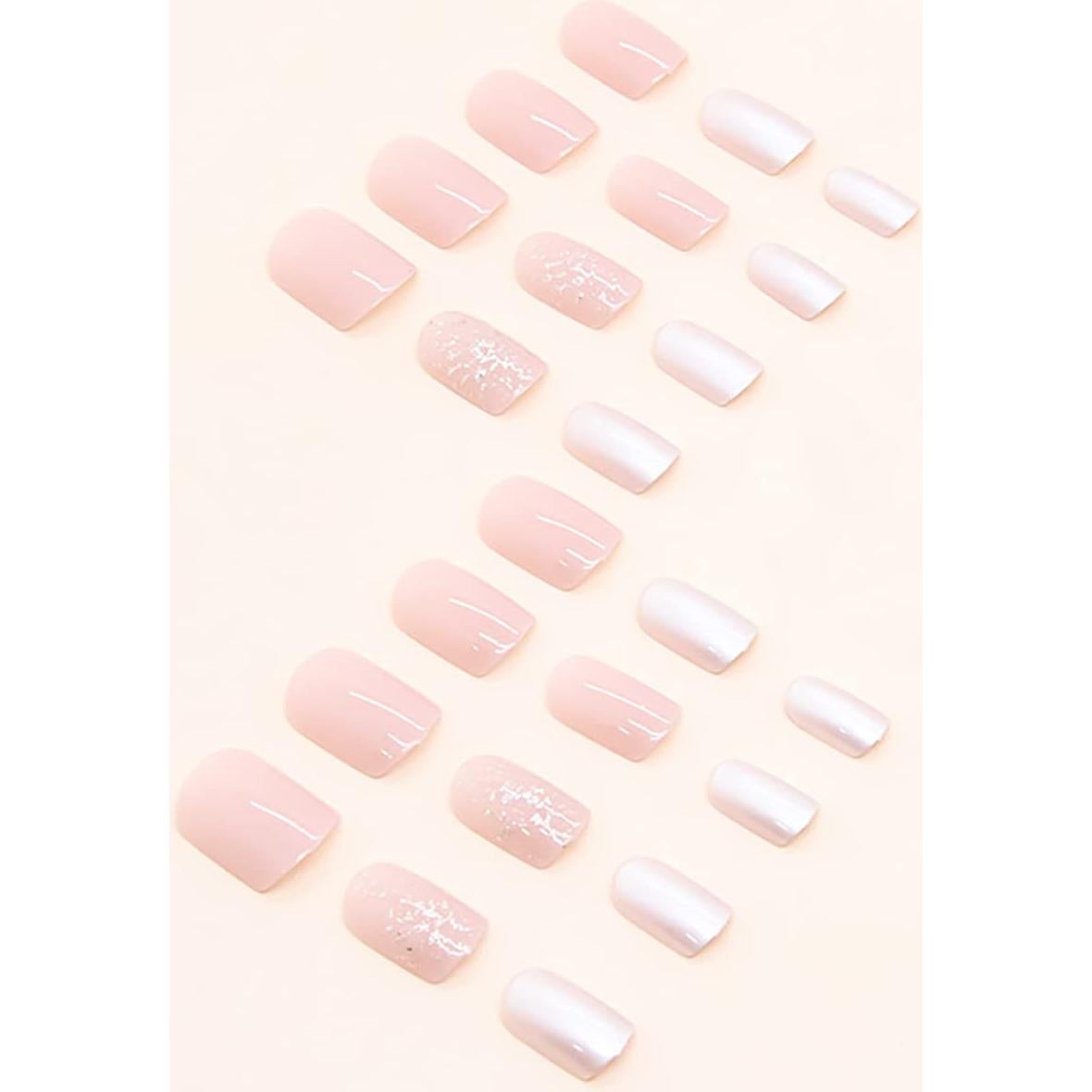 24 Uñas Postizas Cortas Rosa Nude RIIICFDD con Brillo