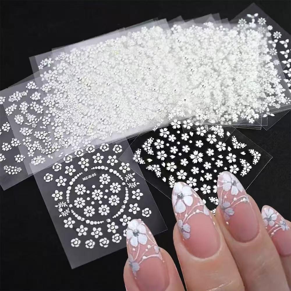 Calcomanías de Uñas SPLOCUDU Flor Blanca 30 Hojas 3D