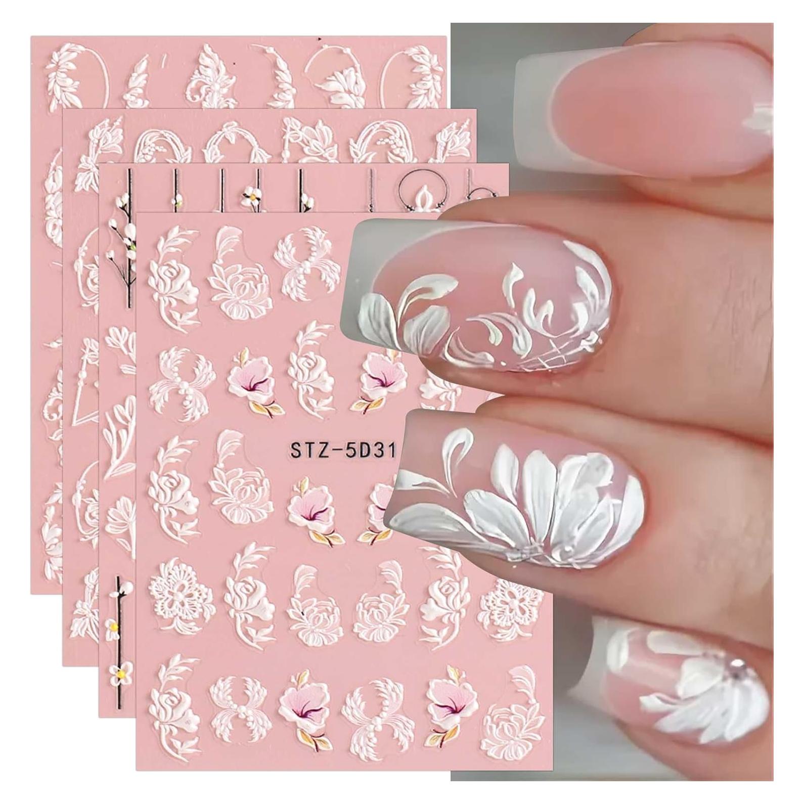 Calcomanías de Uñas 5D JMEOWIO Diseño Floral 4 Hojas