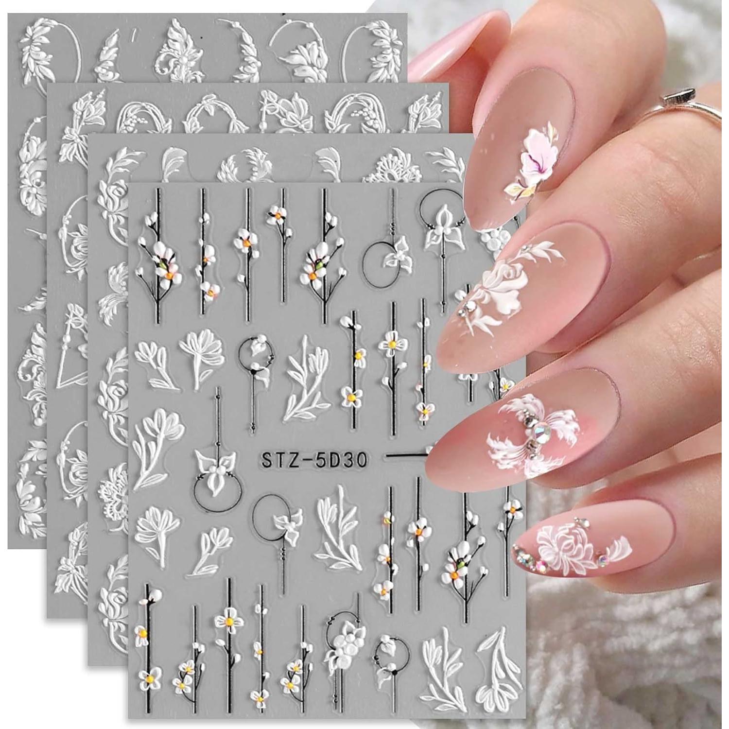 Calcomanías de Uñas 5D JMEOWIO Diseño Floral 4 Hojas