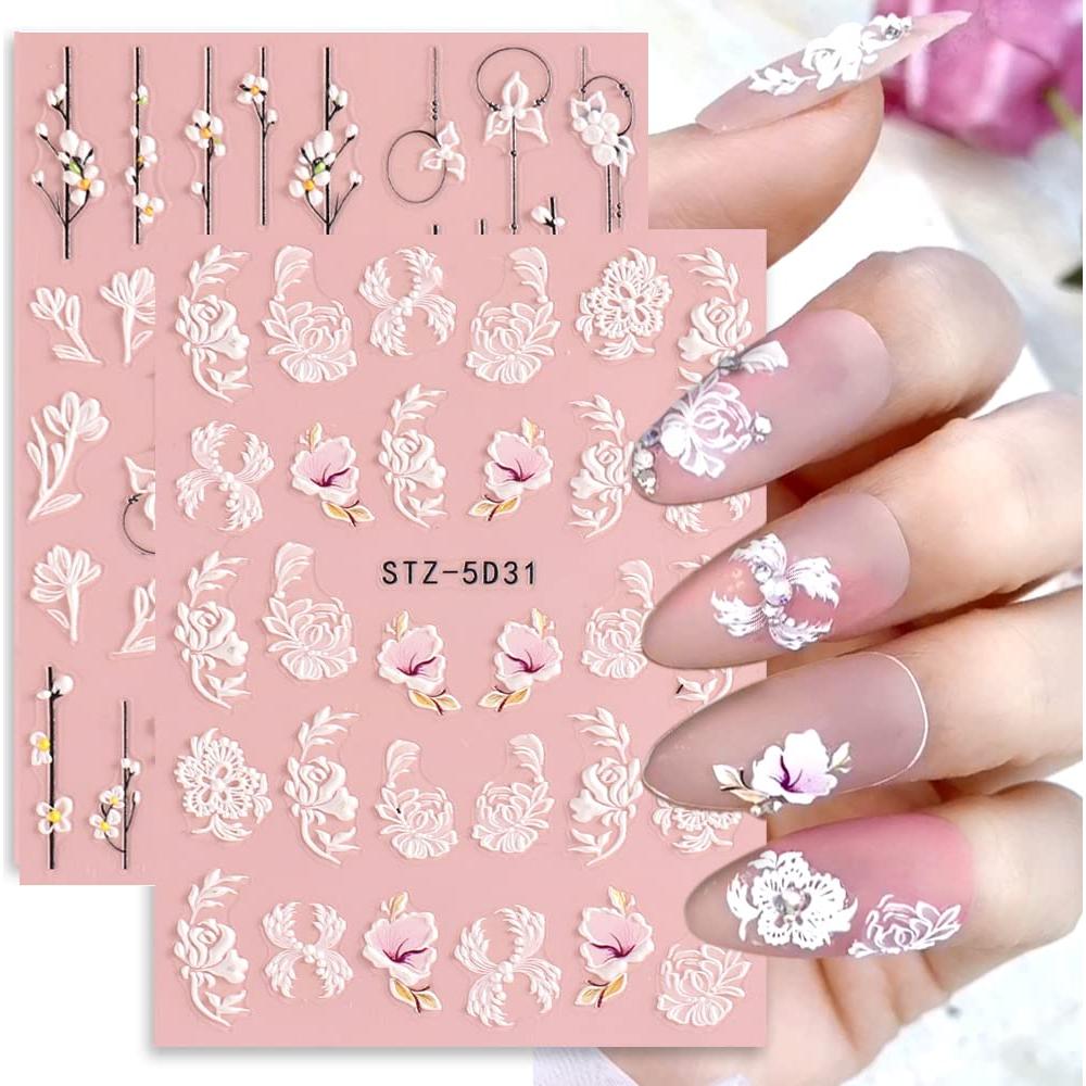 Calcomanías de Uñas 5D JMEOWIO Diseño Floral 4 Hojas