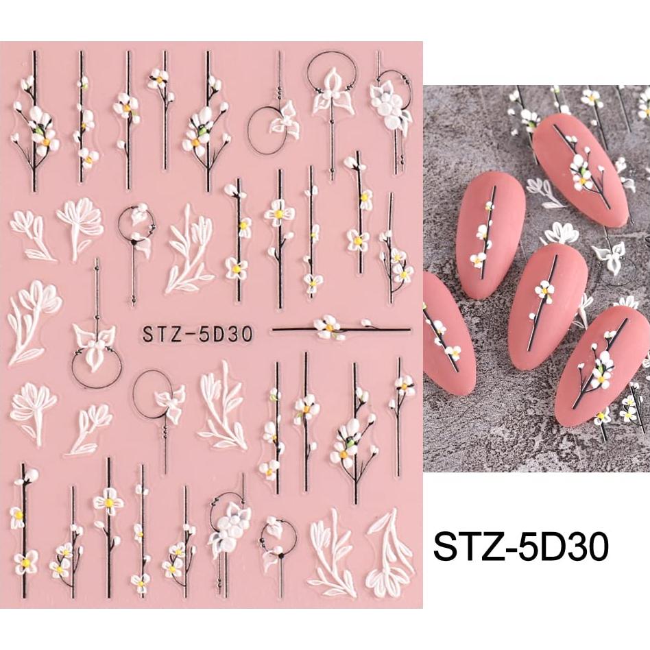 Calcomanías de Uñas 5D JMEOWIO Diseño Floral 4 Hojas