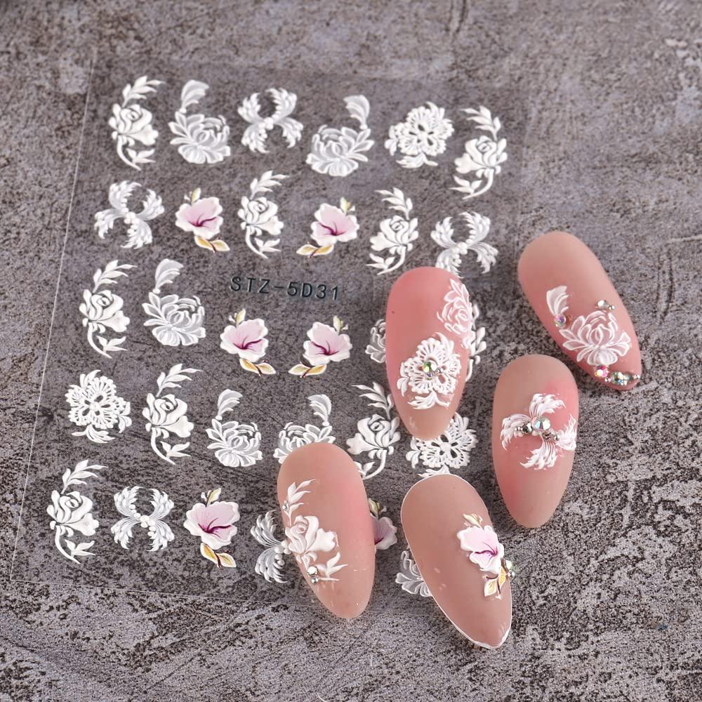 Calcomanías de Uñas 5D JMEOWIO Diseño Floral 4 Hojas