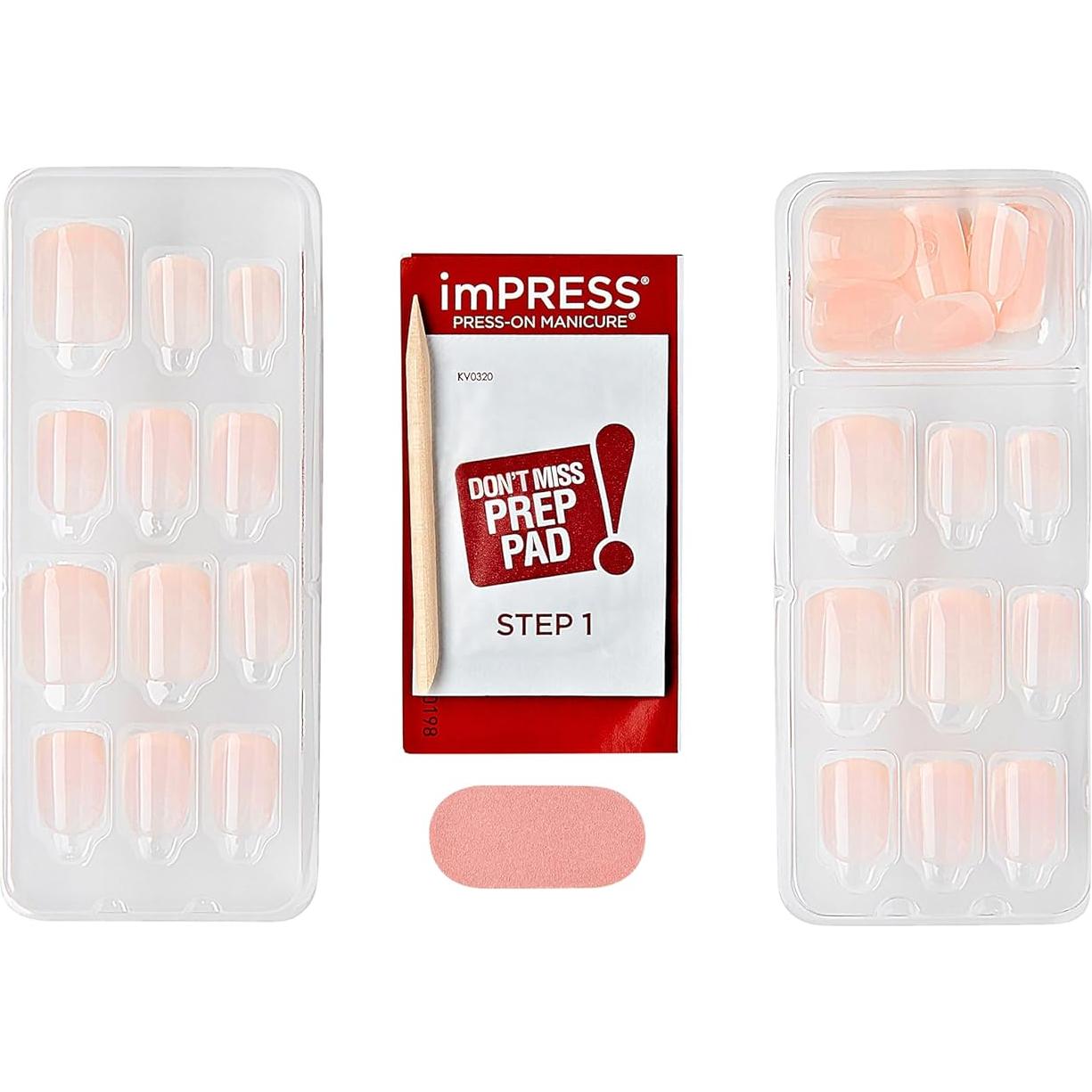 Uñas Postizas KISS imPRESS Francesas Heroico Cortas 30 Uñas