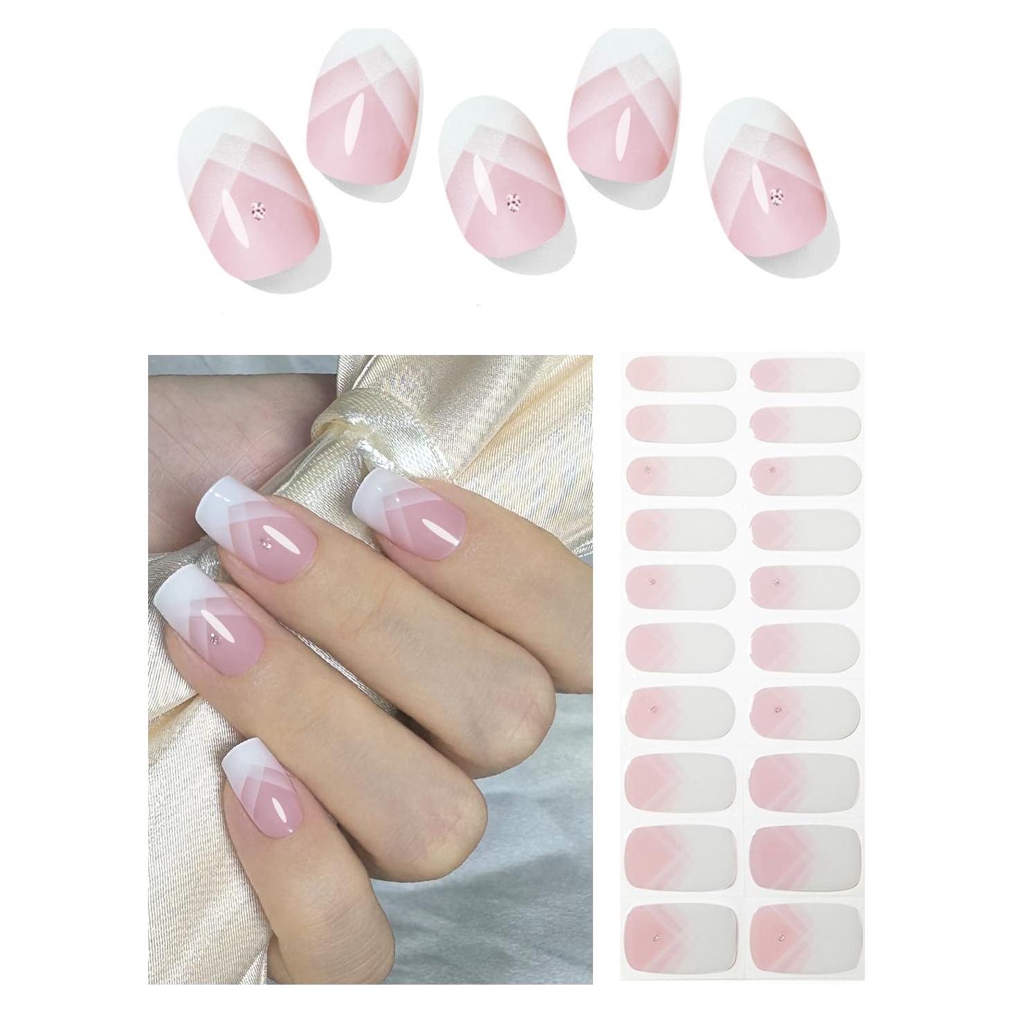 Tiras de Uñas de Gel Semi Curadas Wahrshei 20pcs Ombre Francés