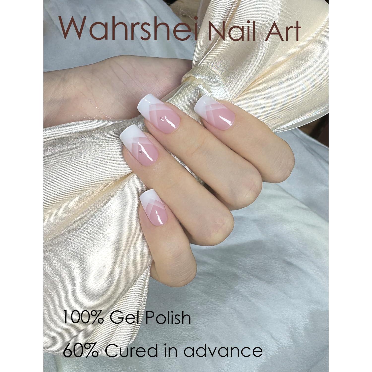 Tiras de Uñas de Gel Semi Curadas Wahrshei 20pcs Ombre Francés