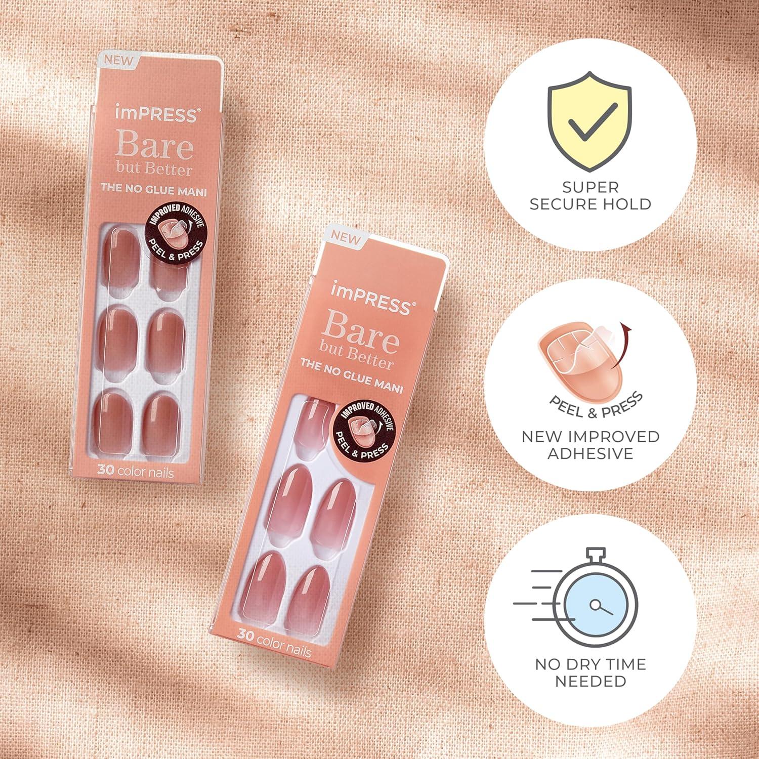 Uñas Postizas KISS imPRESS Serenidad Rosa Medio 30 Uñas