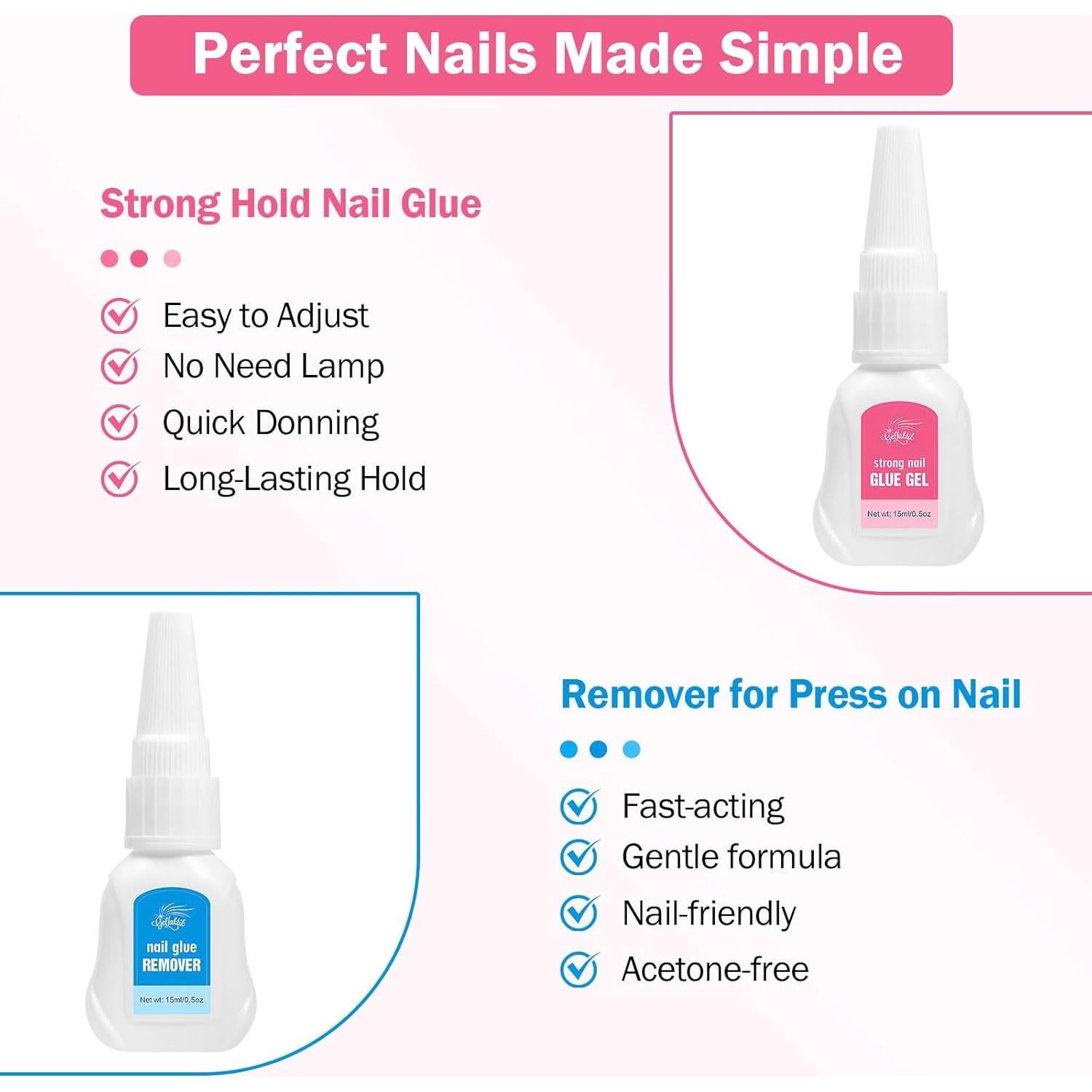 Pegamento de Uñas GELLAKTIK 15g + Removedor 15ml - Secado Rápido