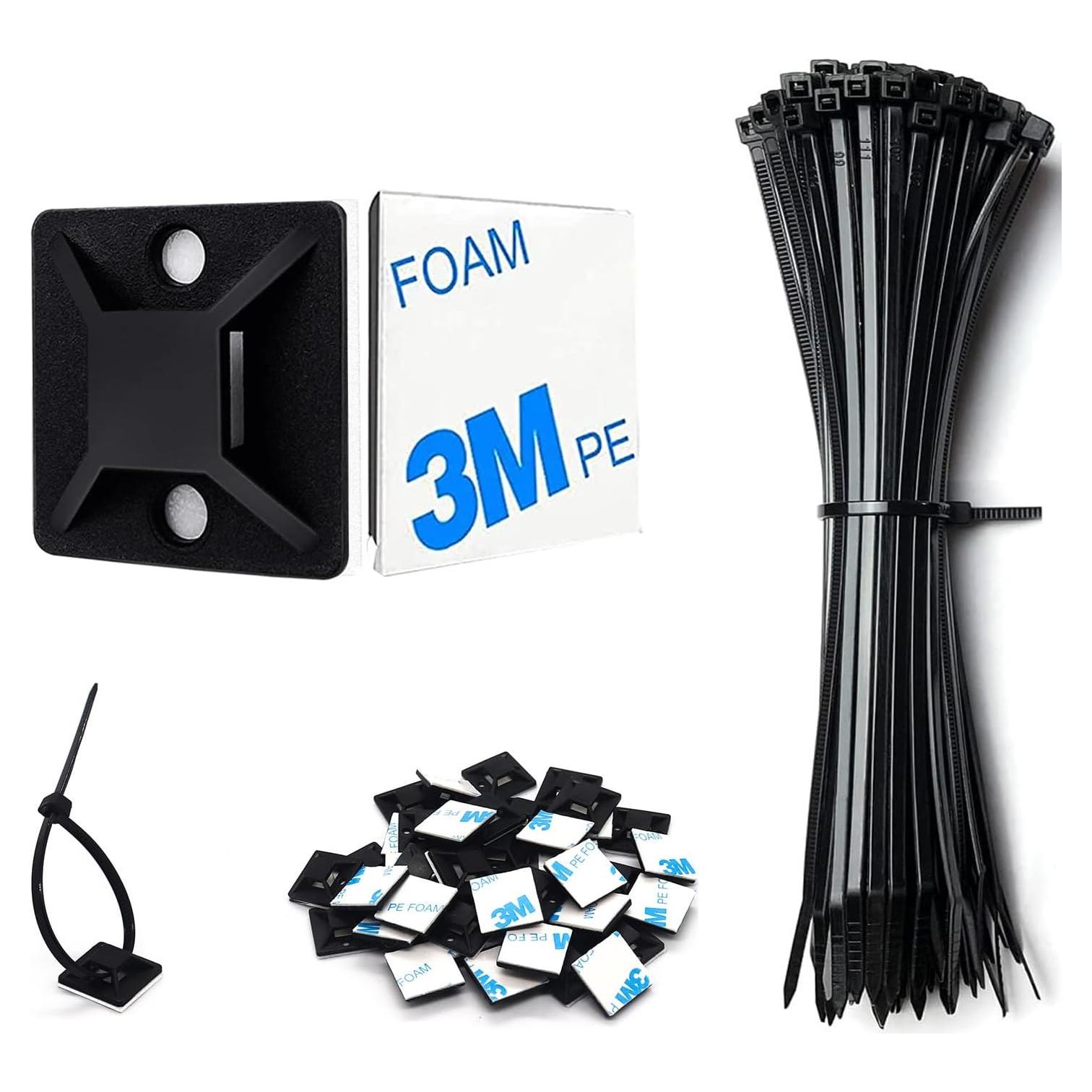 Soporte de Montaje Adhesivo CZXNBI - 50 Clips de Cable Negro
