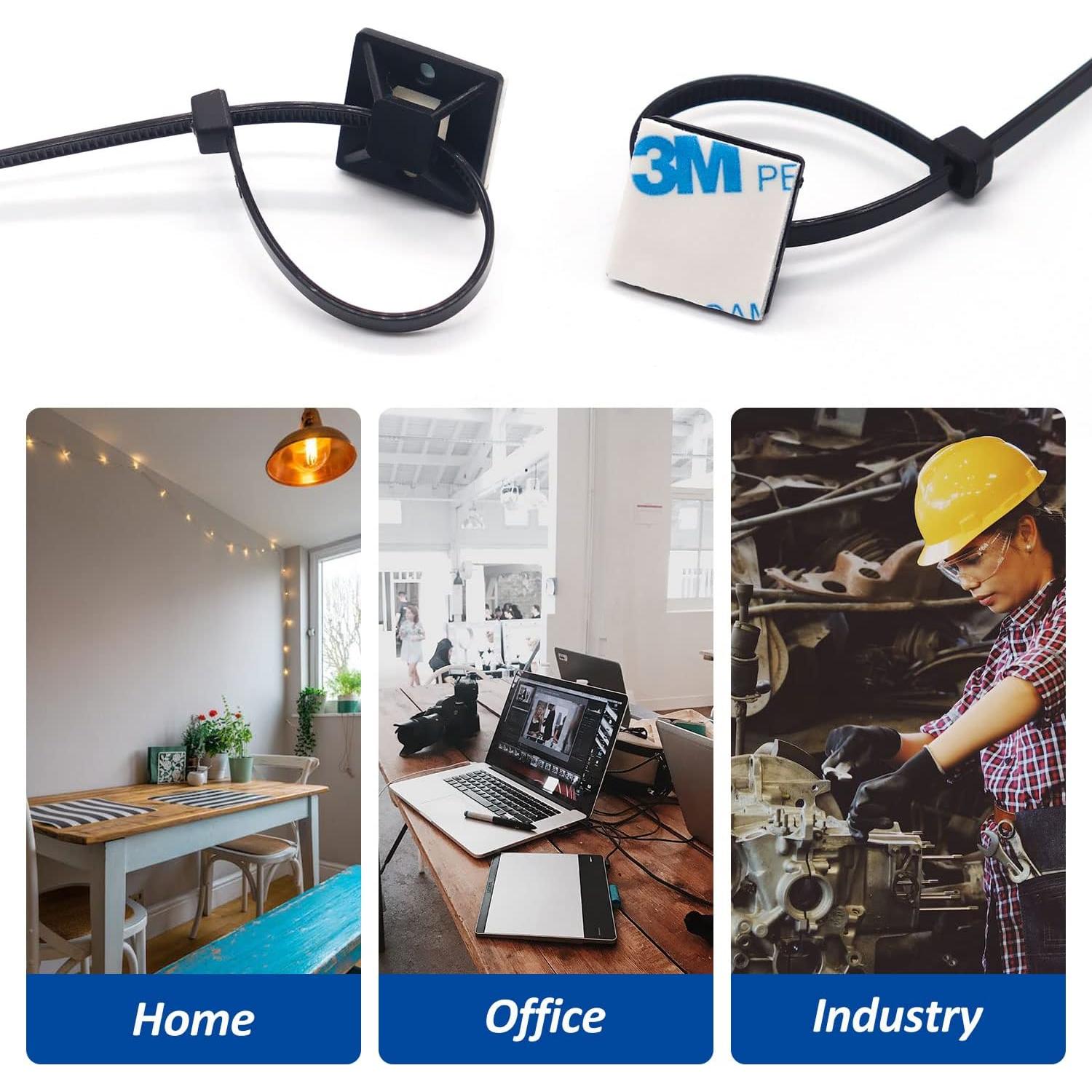 Soporte de Montaje Adhesivo CZXNBI - 50 Clips de Cable Negro