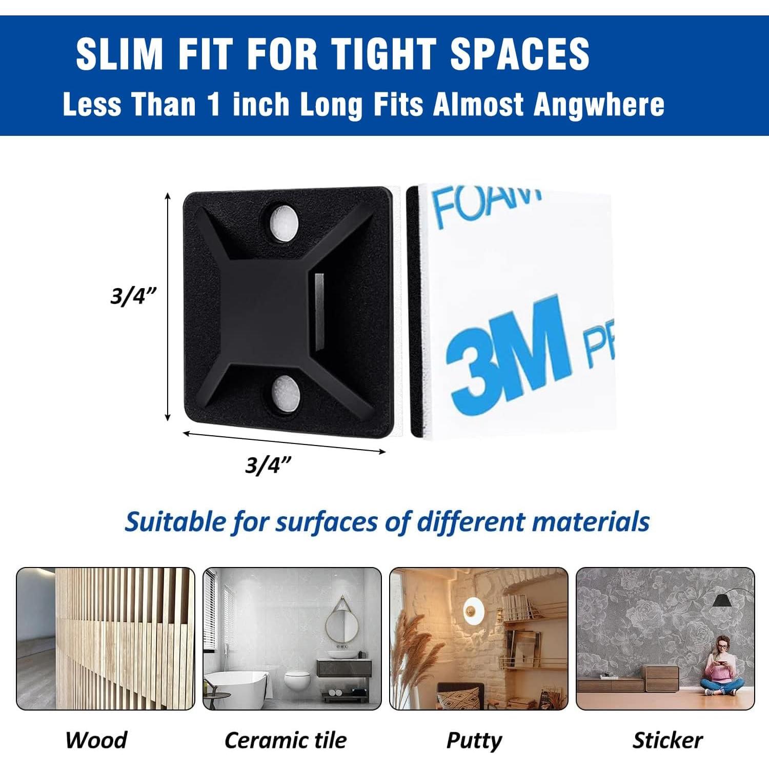 Soporte de Montaje Adhesivo CZXNBI - 50 Clips de Cable Negro