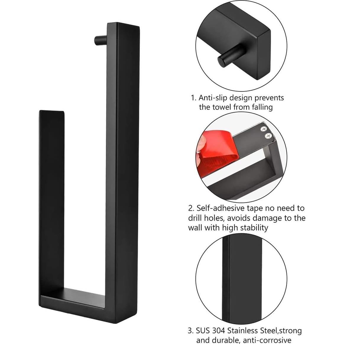 Soporte de Toalla Autoadhesivo Hallyware Acero Inoxidable Negro Mate