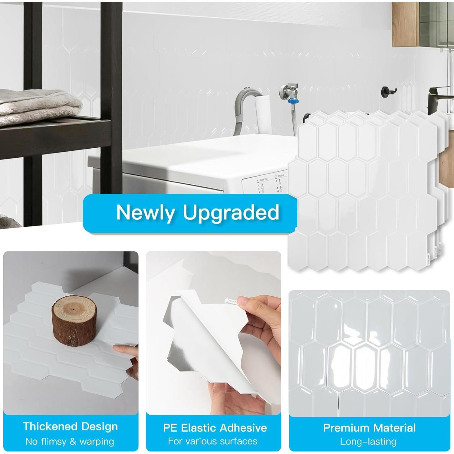 Azulejos Autoadhesivos Art3d 10 Hojas Vinilo Blanco 30.48x30.48cm