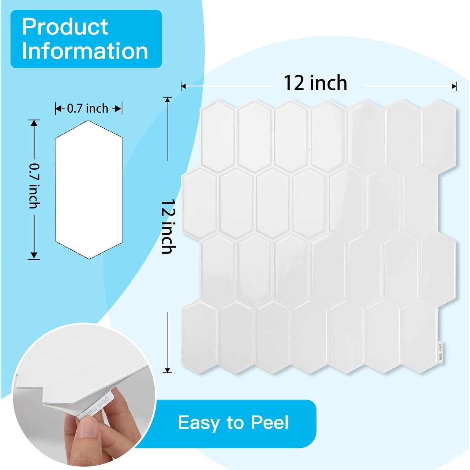 Azulejos Autoadhesivos Art3d 10 Hojas Vinilo Blanco 30.48x30.48cm