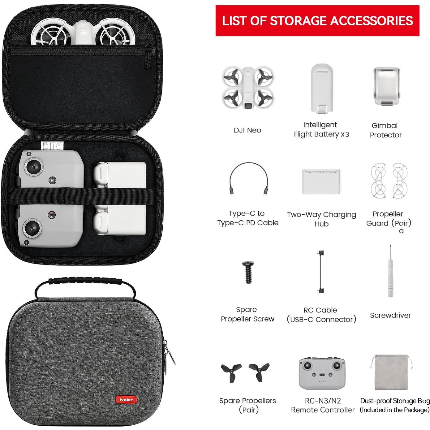 Funda Compacta ivoler para Drone DJI Neo y Controlador RC-N3