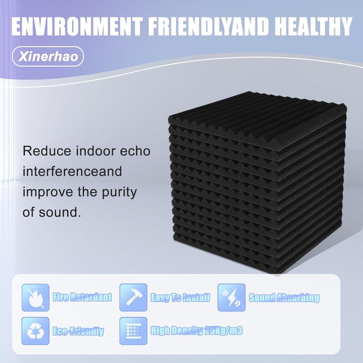 54 Paneles de Espuma Acústica Xinerhao 30.48x30.48 cm Negro