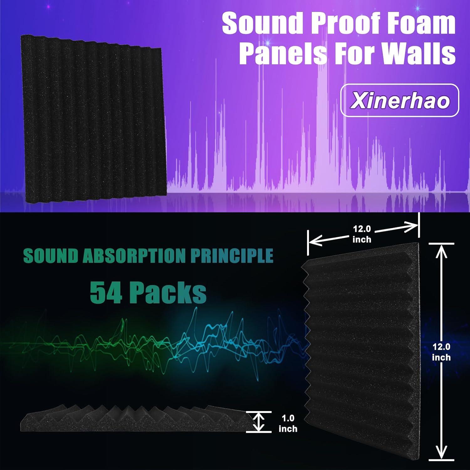 54 Paneles de Espuma Acústica Xinerhao 30.48x30.48 cm Negro