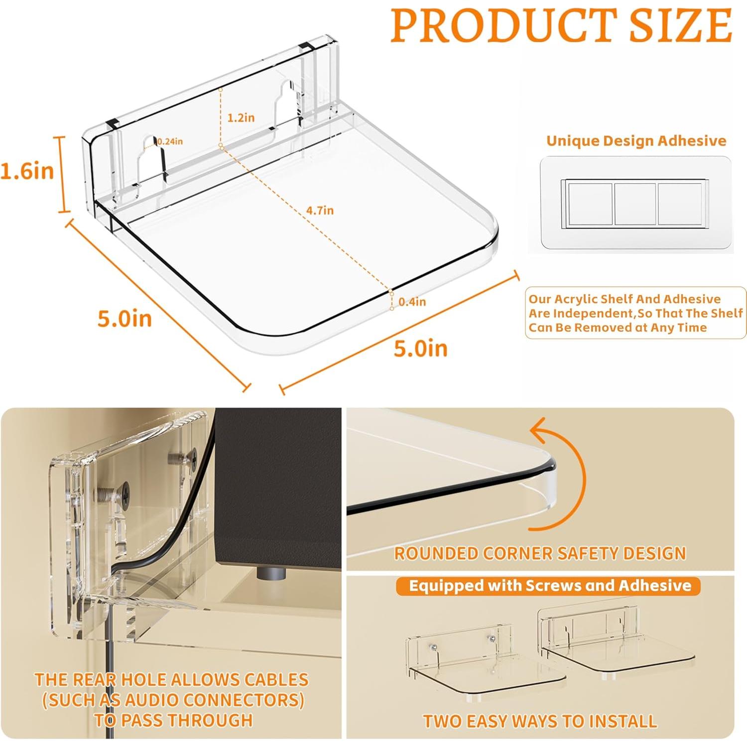Estantes Flotantes Adhesivos Yieach 4 Piezas 12.7 cm Transparente