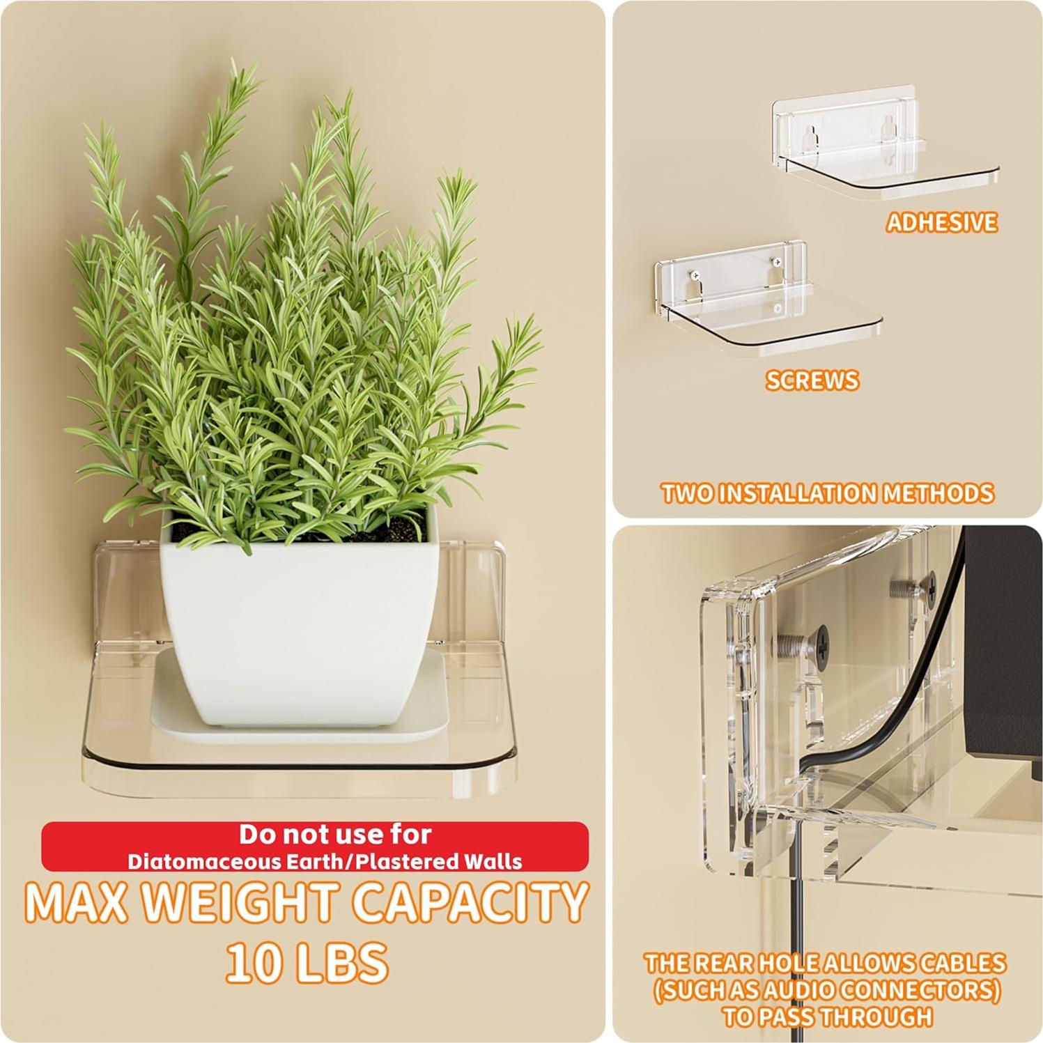 Estantes Flotantes Adhesivos Yieach 4 Piezas 12.7 cm Transparente