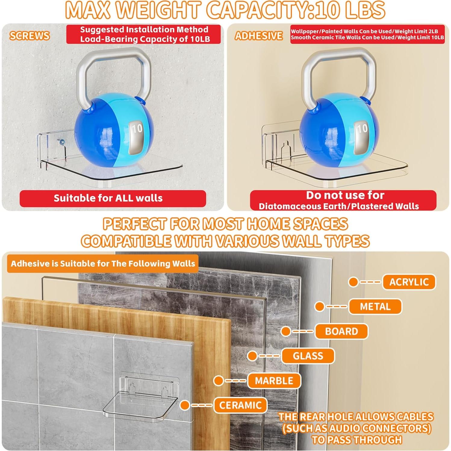 Estantes Flotantes Adhesivos Yieach 4 Piezas 12.7 cm Transparente