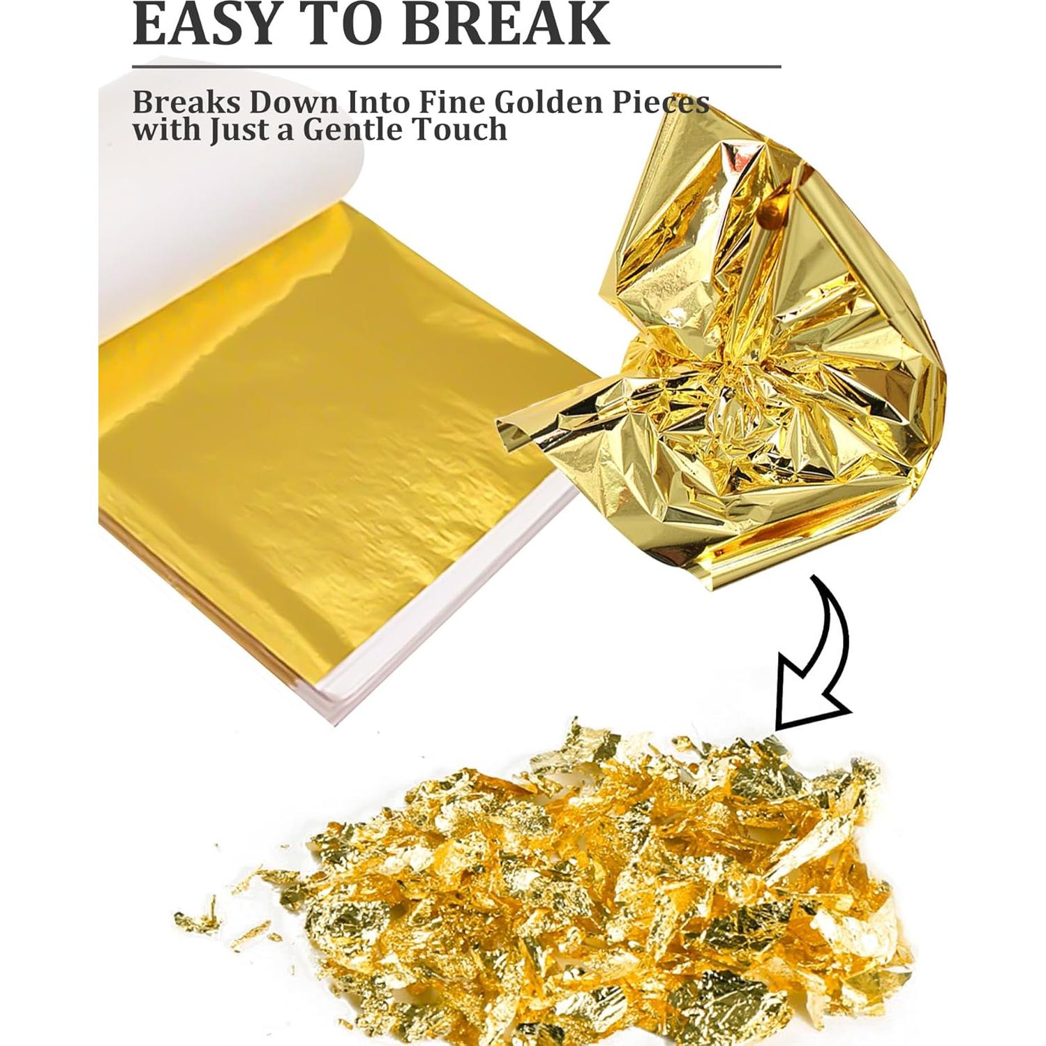 Hojas de Oro para Arte CINHOLL 100 Pcs 12.8x13.5 cm