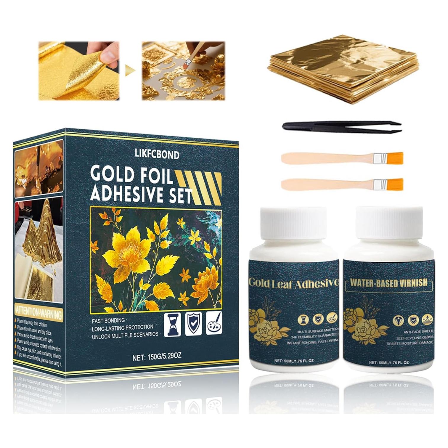 Kit de Gilding LIKFCBOND con 50 Hojas de Oro y Adhesivo 50ml