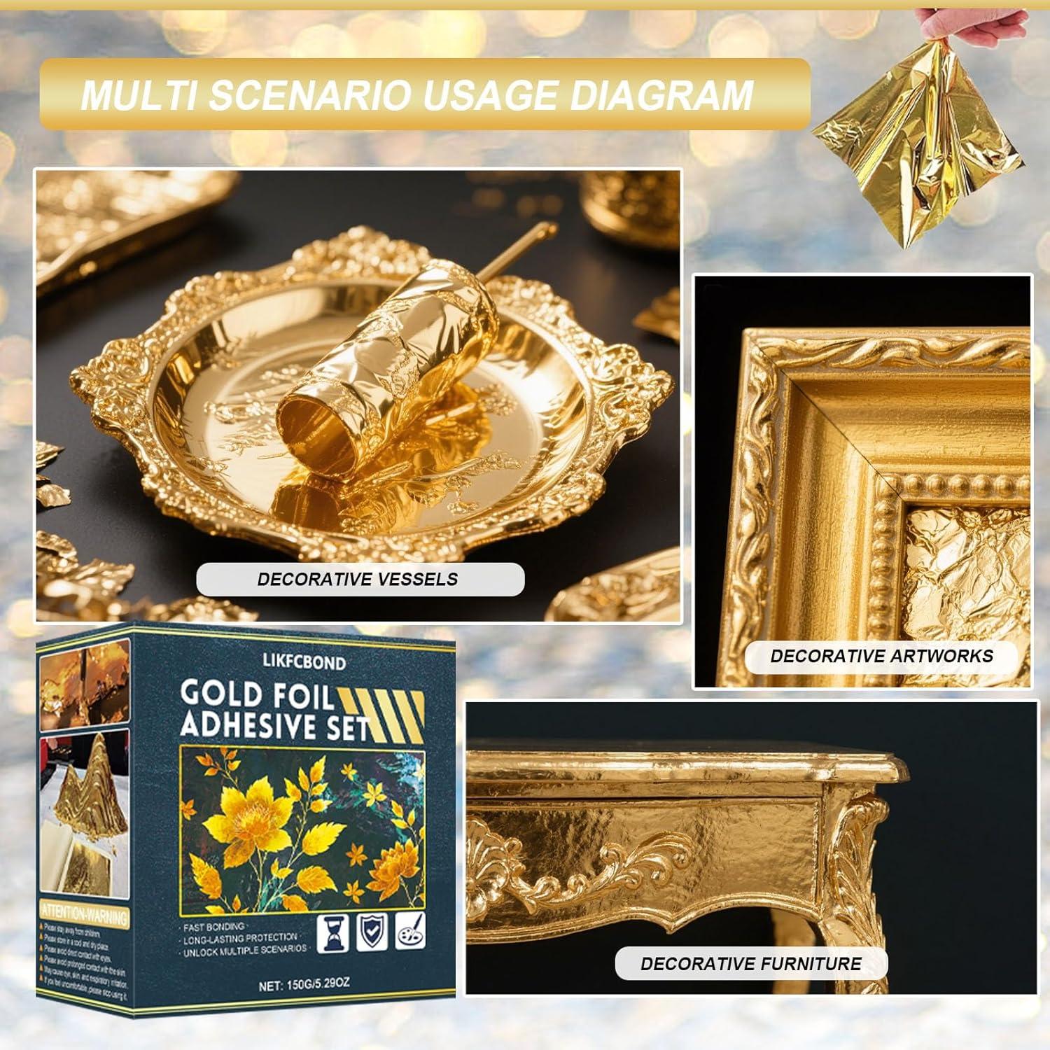 Kit de Gilding LIKFCBOND con 50 Hojas de Oro y Adhesivo 50ml