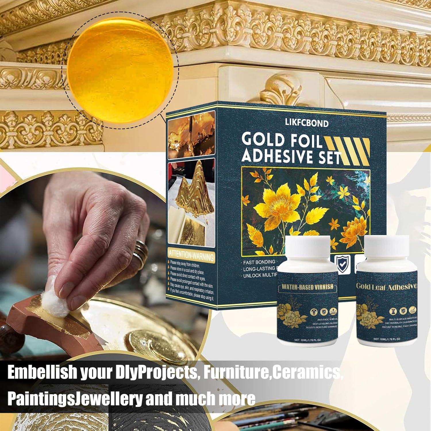 Kit de Gilding LIKFCBOND con 50 Hojas de Oro y Adhesivo 50ml