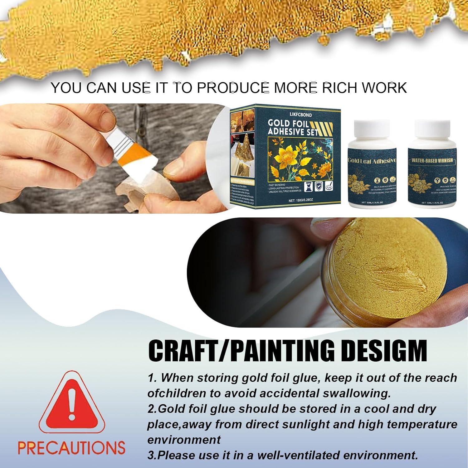 Kit de Gilding LIKFCBOND con 50 Hojas de Oro y Adhesivo 50ml