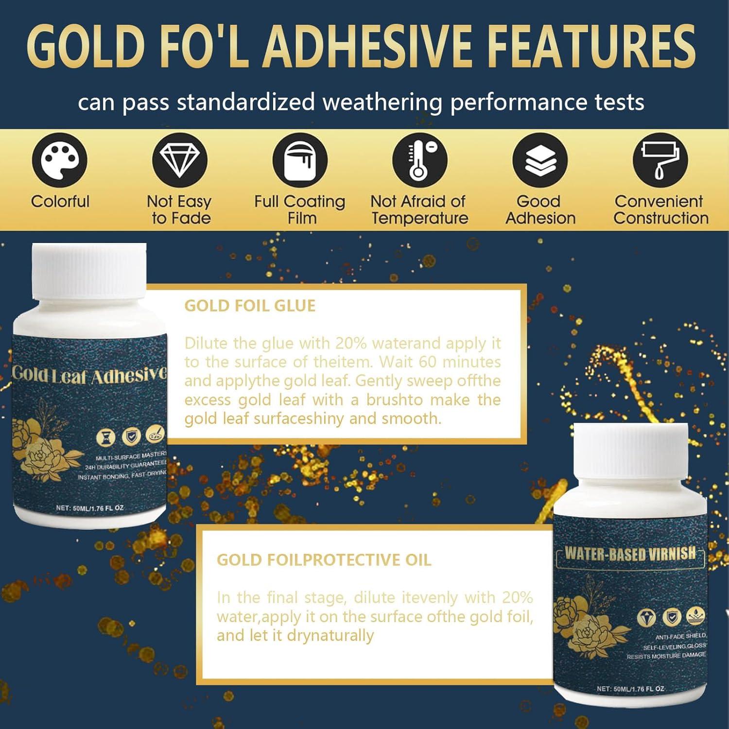 Kit de Gilding LIKFCBOND con 50 Hojas de Oro y Adhesivo 50ml