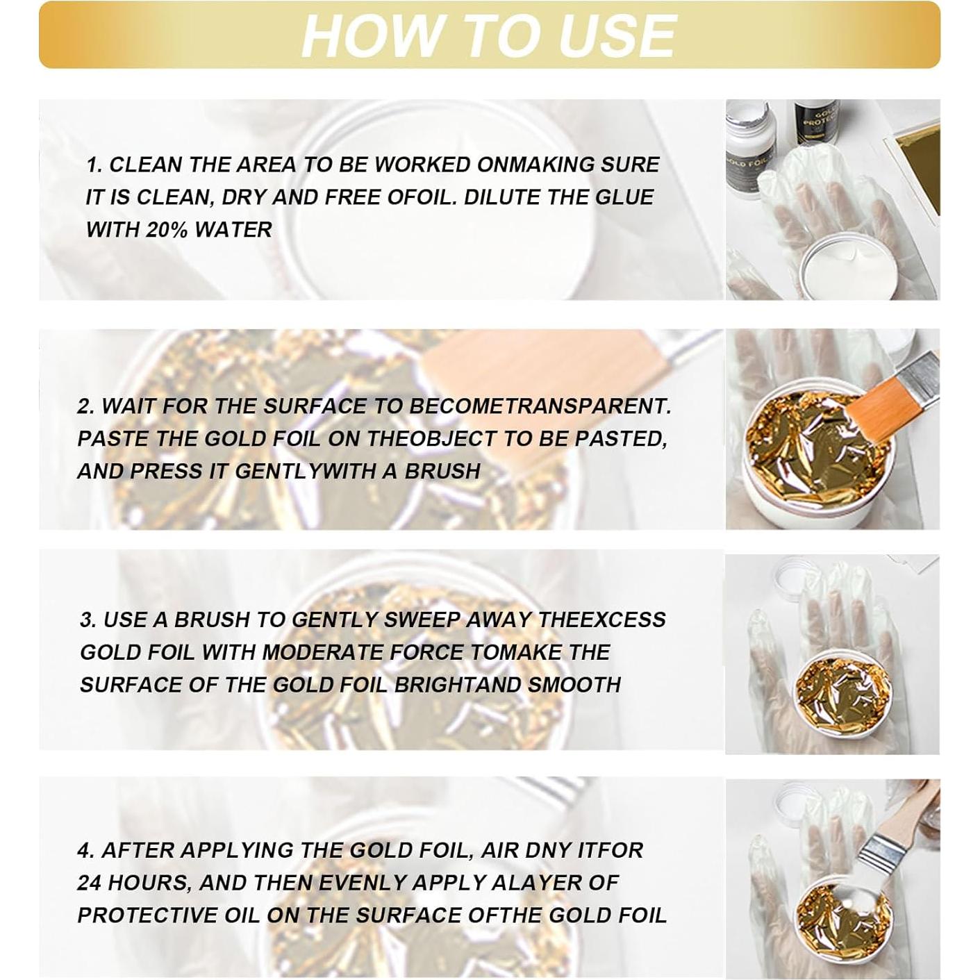 Kit de Gilding LIKFCBOND con 50 Hojas de Oro y Adhesivo 50ml