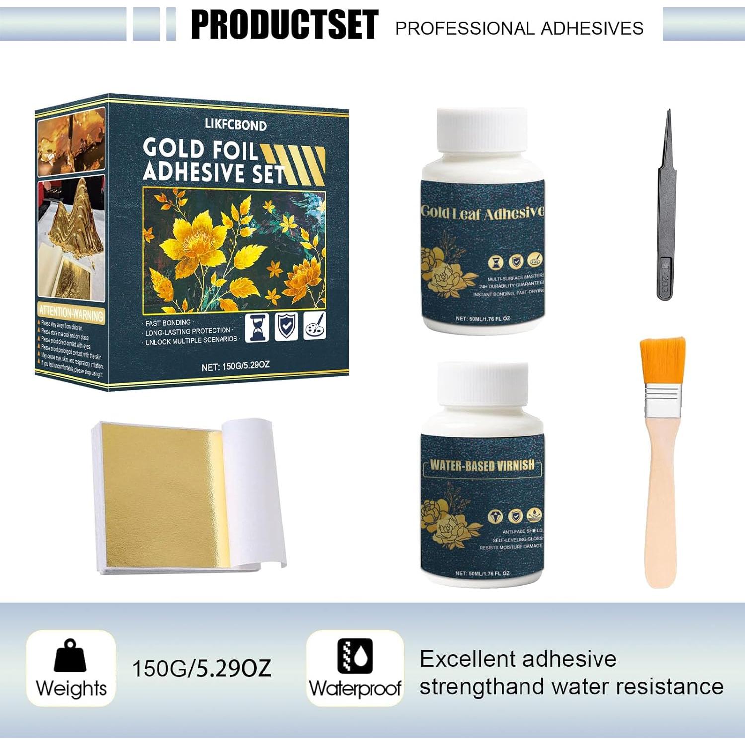 Kit de Gilding LIKFCBOND con 50 Hojas de Oro y Adhesivo 50ml