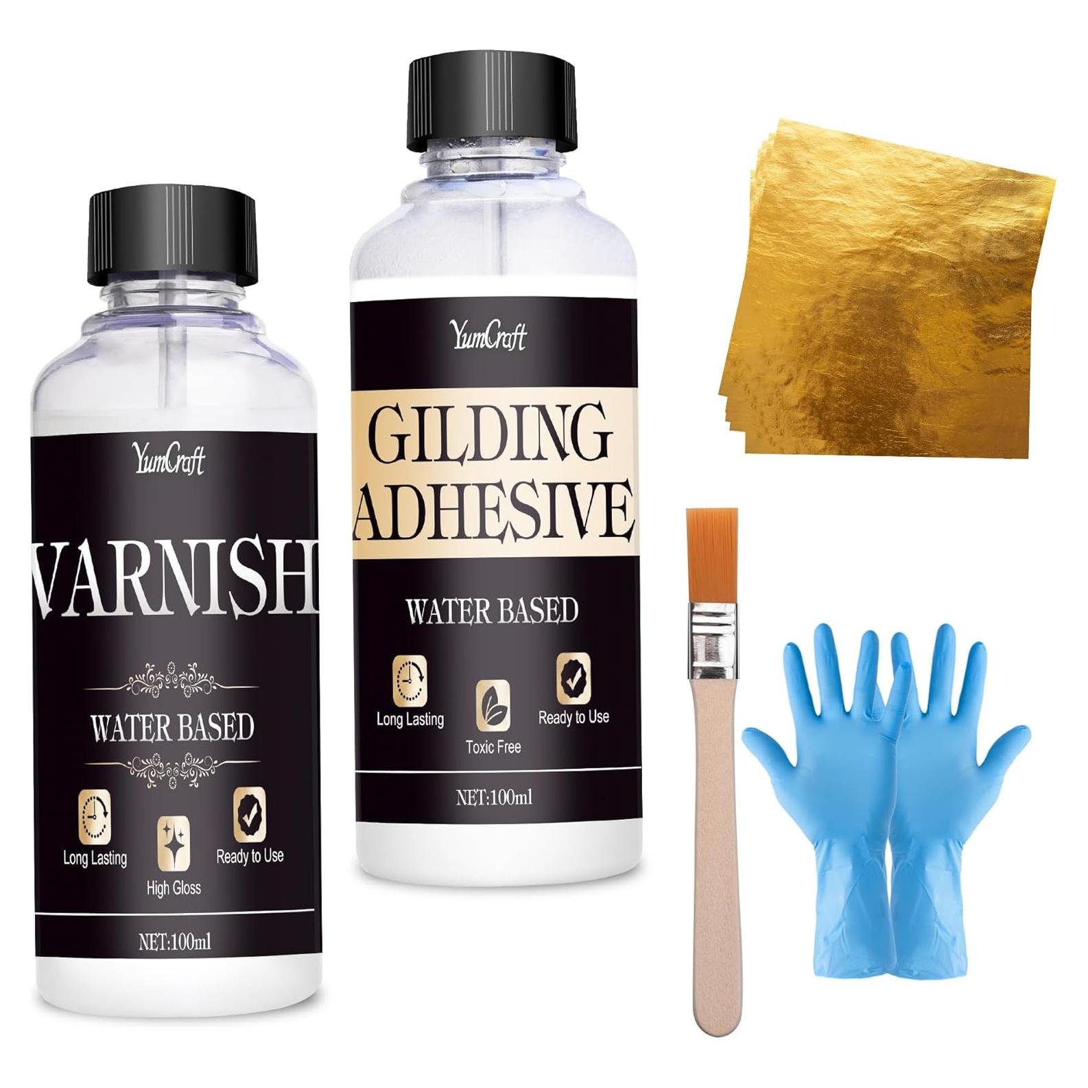 Kit de Hoja de Oro YumCraft 100ml Adhesivo y Barniz Brillante