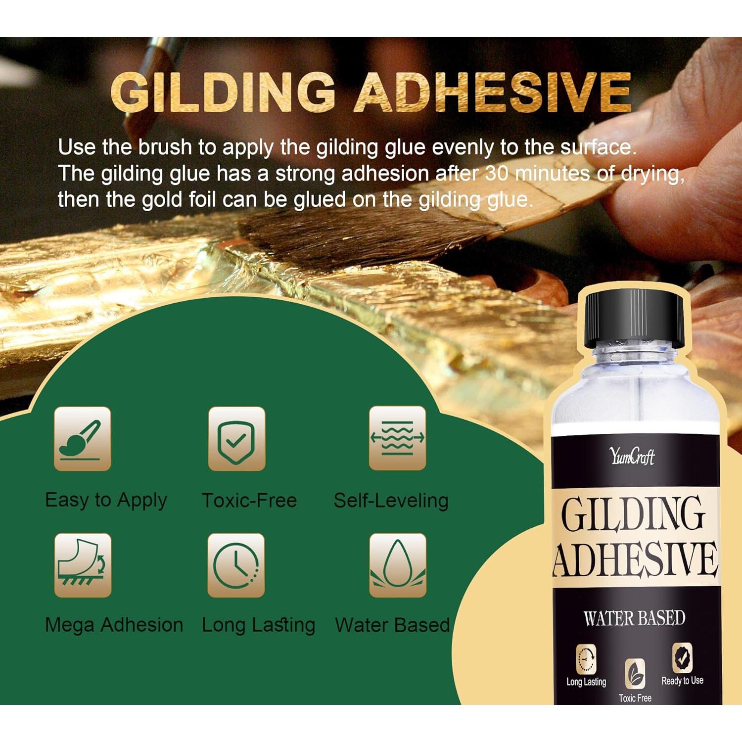 Kit de Hoja de Oro YumCraft 100ml Adhesivo y Barniz Brillante