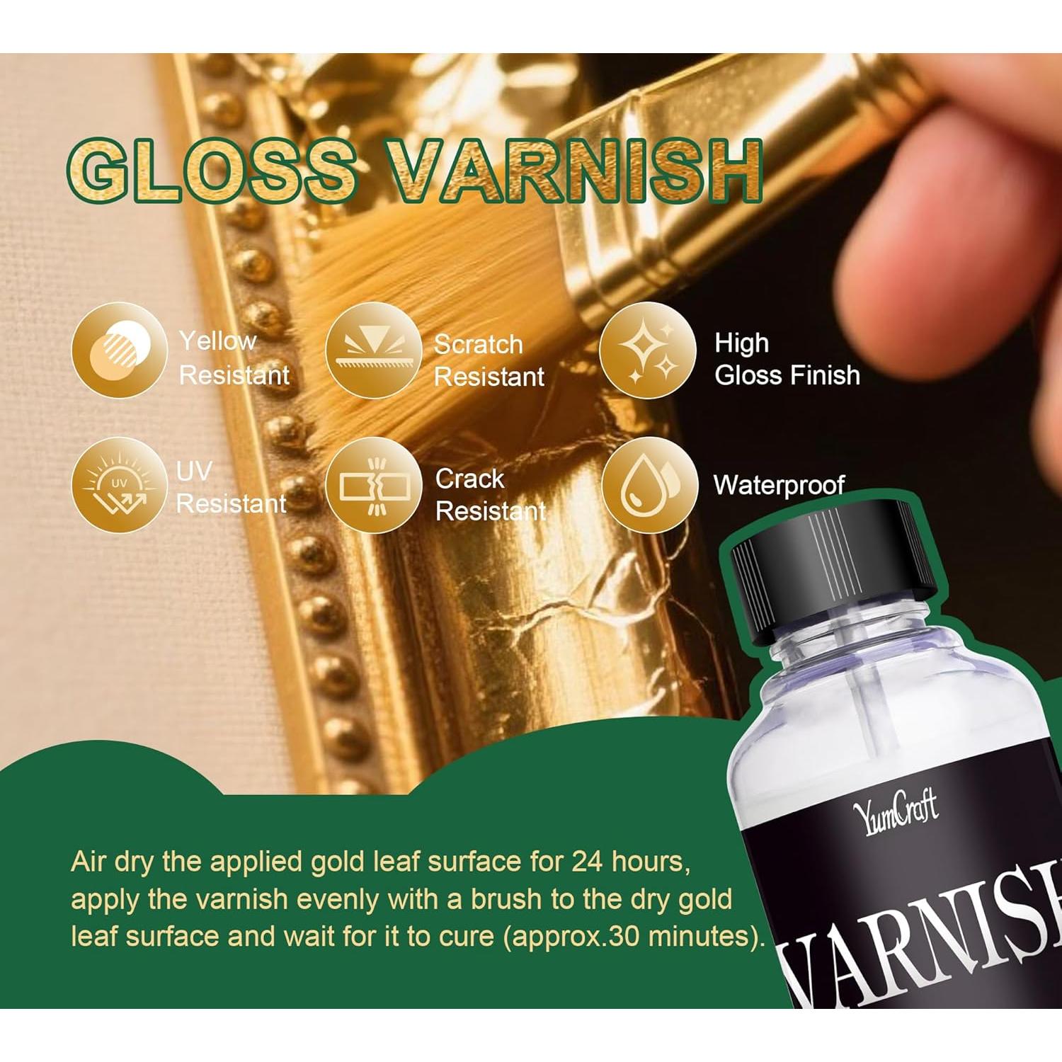 Kit de Hoja de Oro YumCraft 100ml Adhesivo y Barniz Brillante