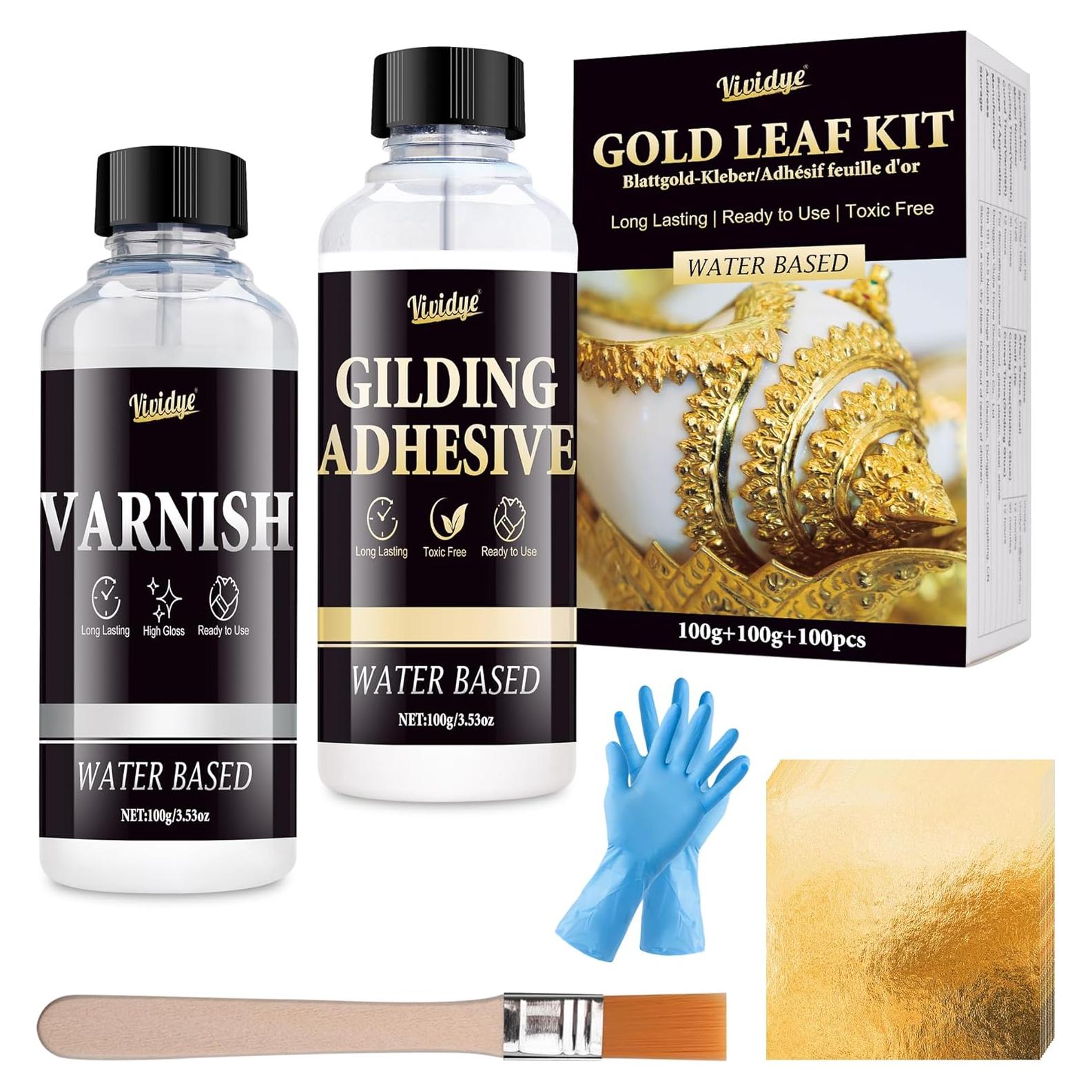 Kit de Pan de Oro Vividye - 100 Hojas, 100ml Pegamento y Barniz